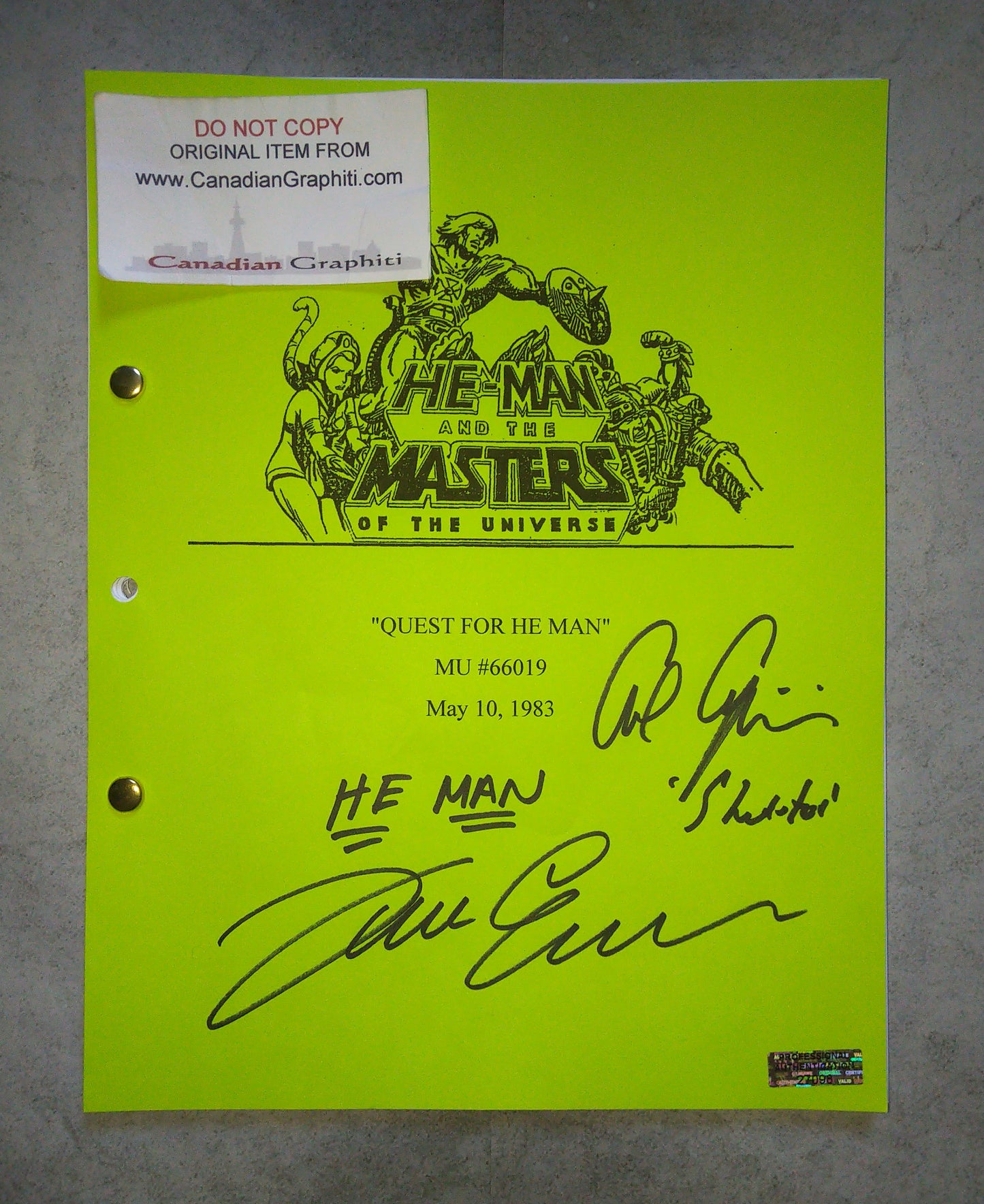 Alan Oppenheimer & John Erwin Hand Signed Autograph He-man Script COA