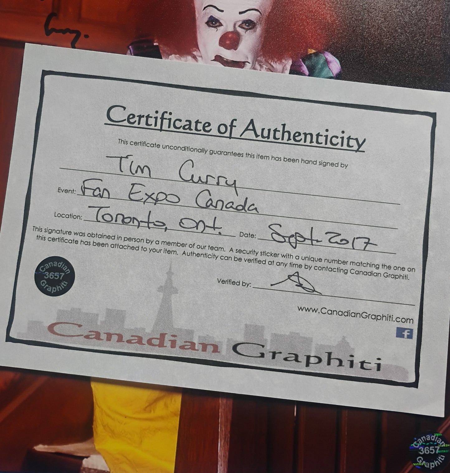 Tim Curry Hand Signed Autograph Photo COA Pennywise