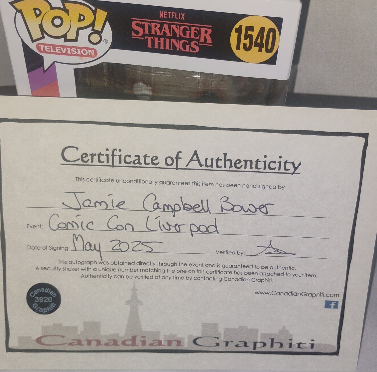 Jamie Campbell Bower Hand Signed Autograph Stranger Things Funko Pop COA Vecna