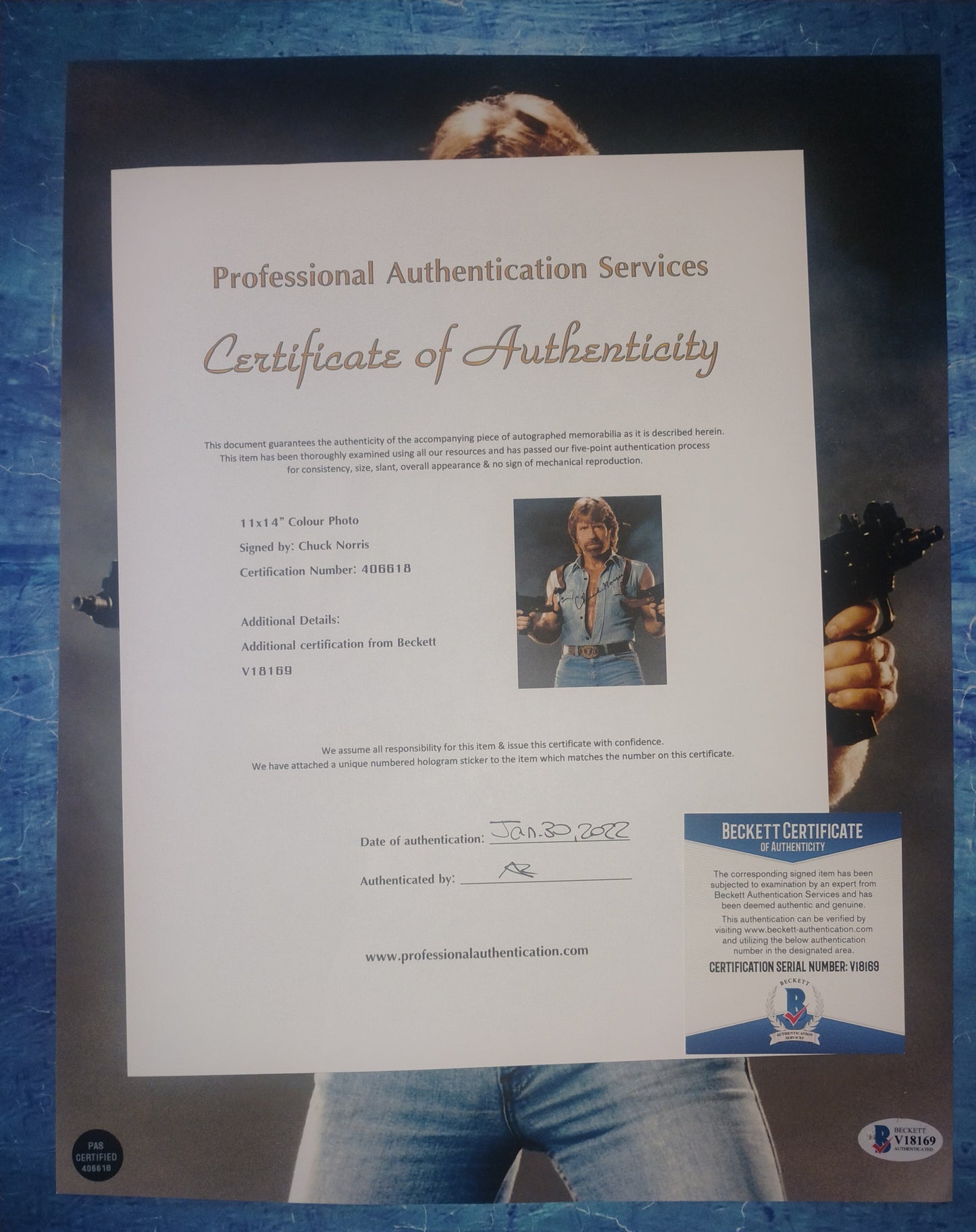 Chuck Norris Hand Signed Autograph 11x14 Photo BAS COA