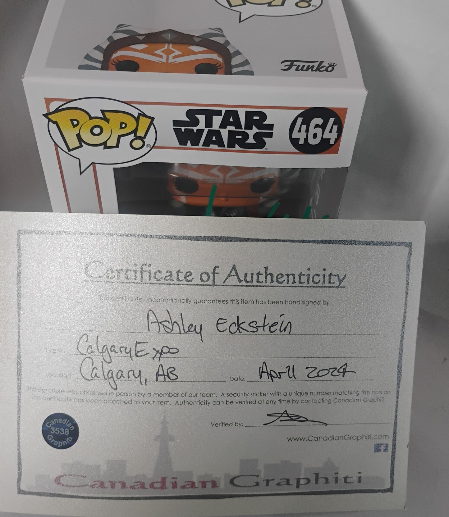 Ashley Eckstein Hand Signed Autograph Ahsoka Tano Funko Pop COA Star Wars
