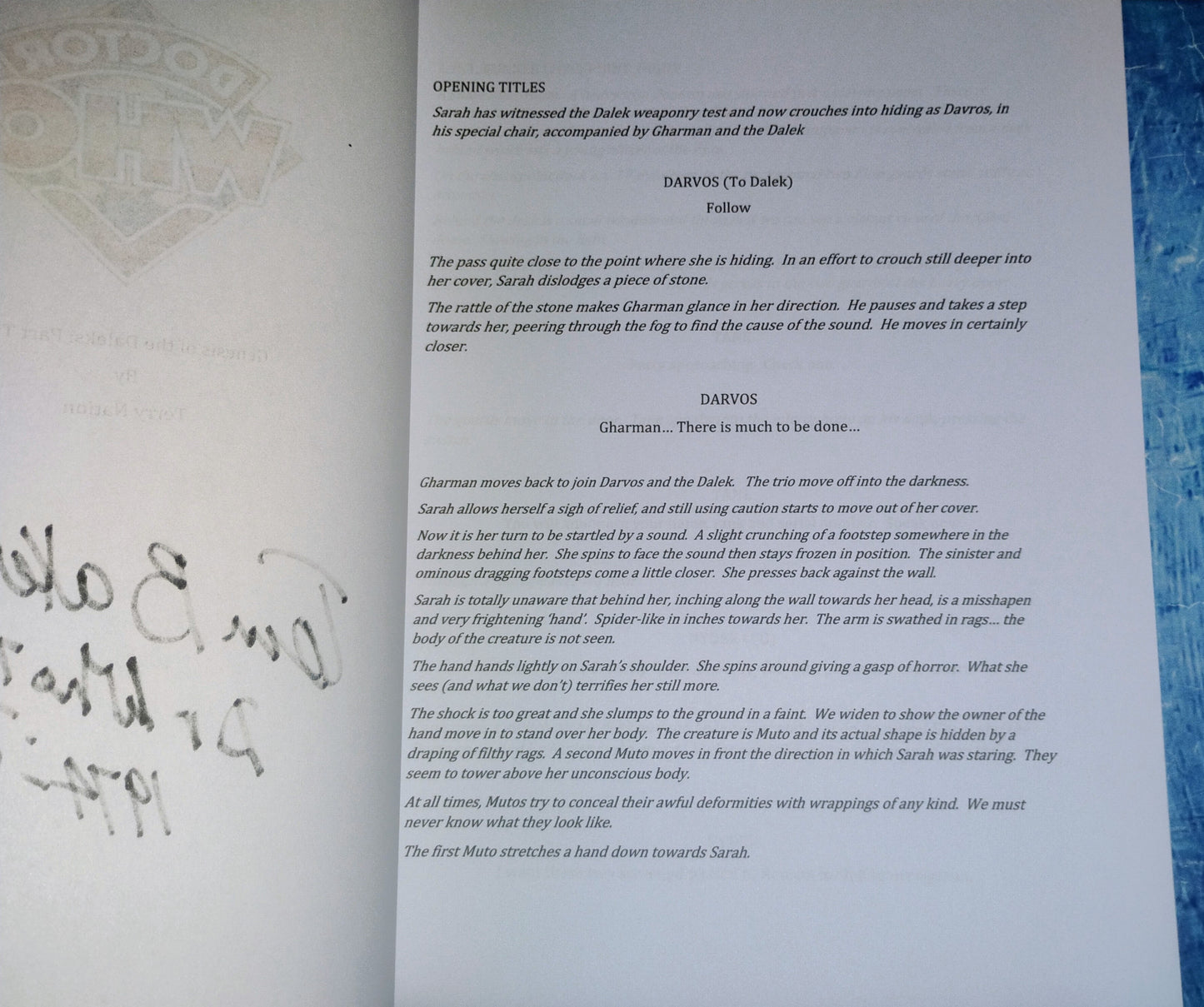 Tom Baker Hand Signed Autograph Doctor Who Script COA