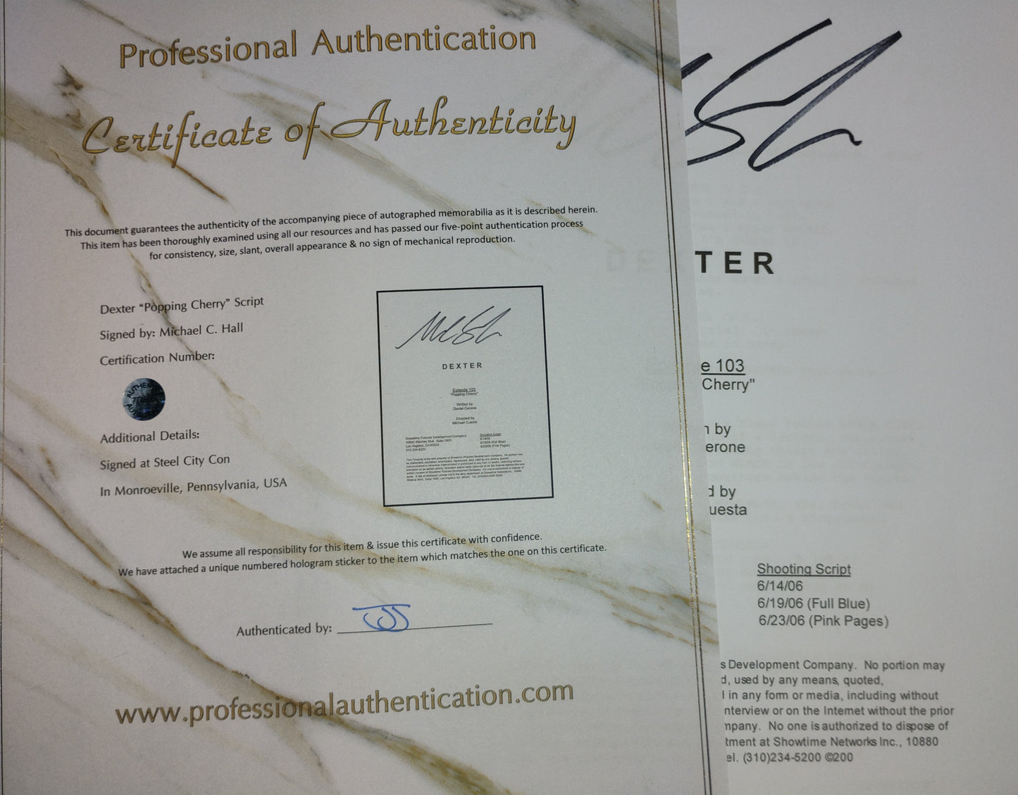 Michael C Hall Hand Signed Autograph Dexter Script COA