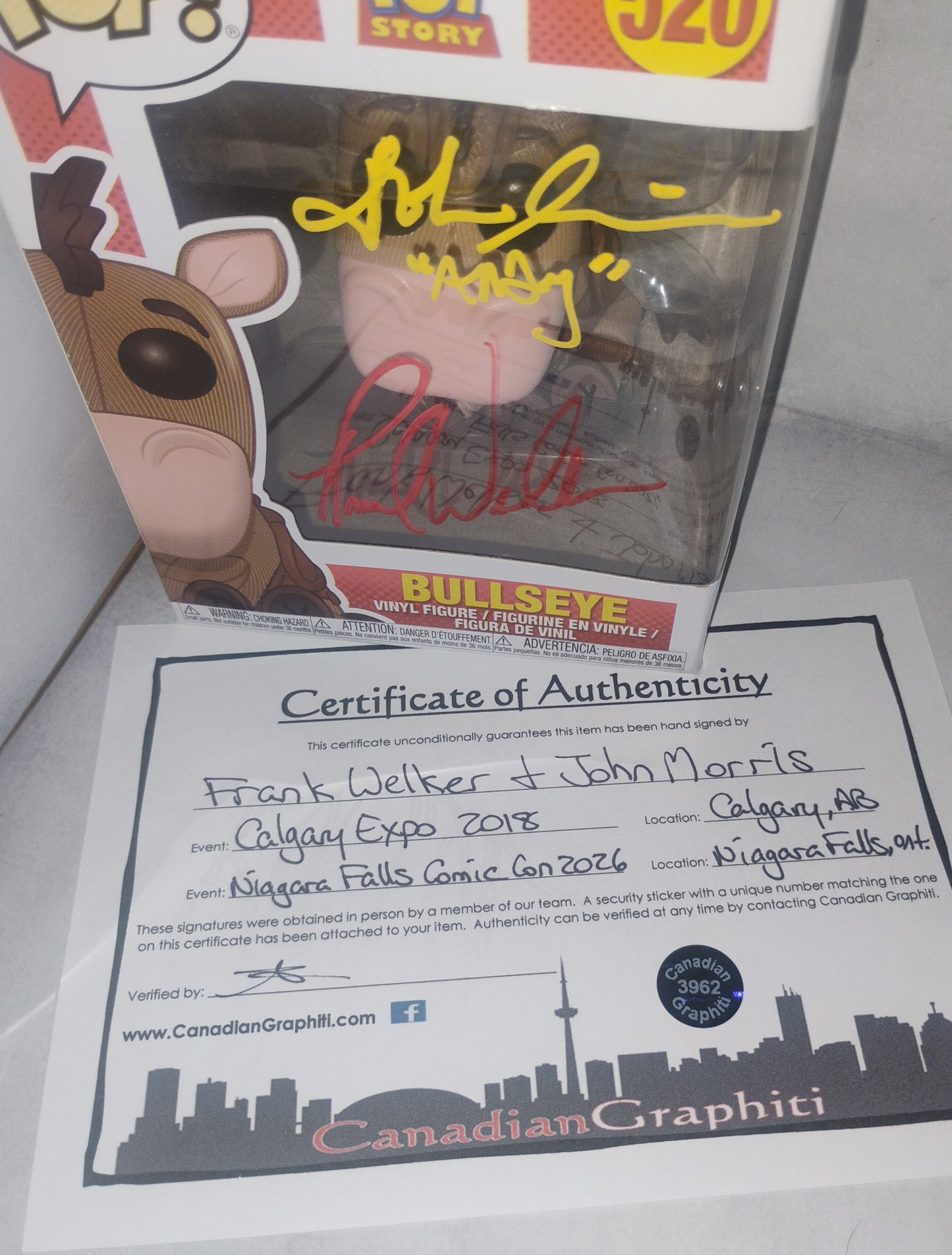Frank Welker & John Morris Hand Signed Autograph Toy Story Funko Pop COA