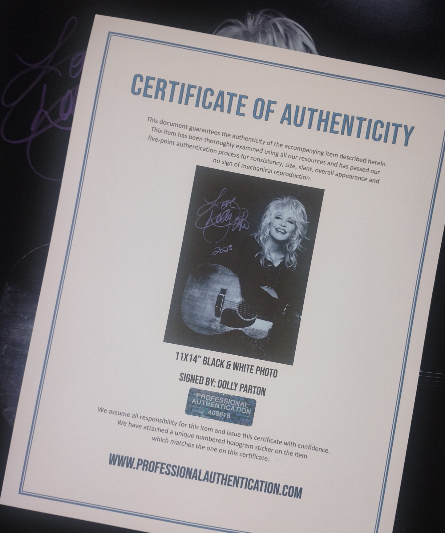 Dolly Parton Hand Signed Autograph 11x14 Photo COA