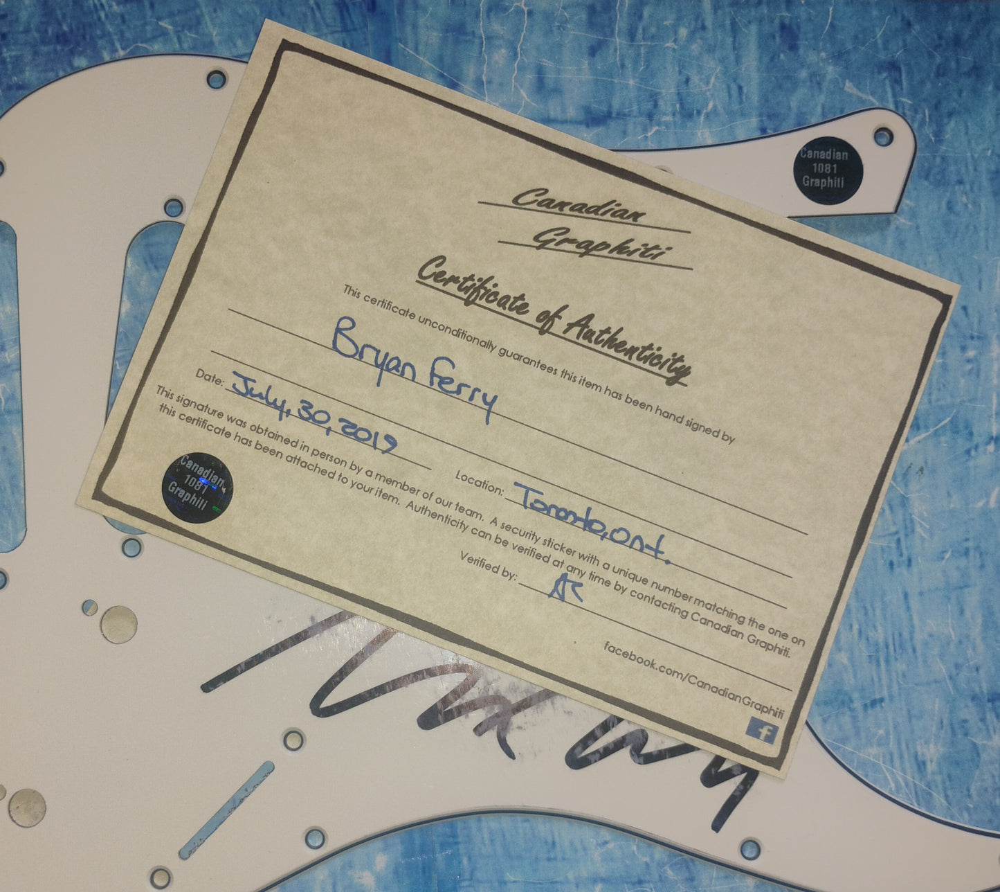 Bryan Ferry Hand Signed Autograph Guitar Pick Guard COA Roxy Music