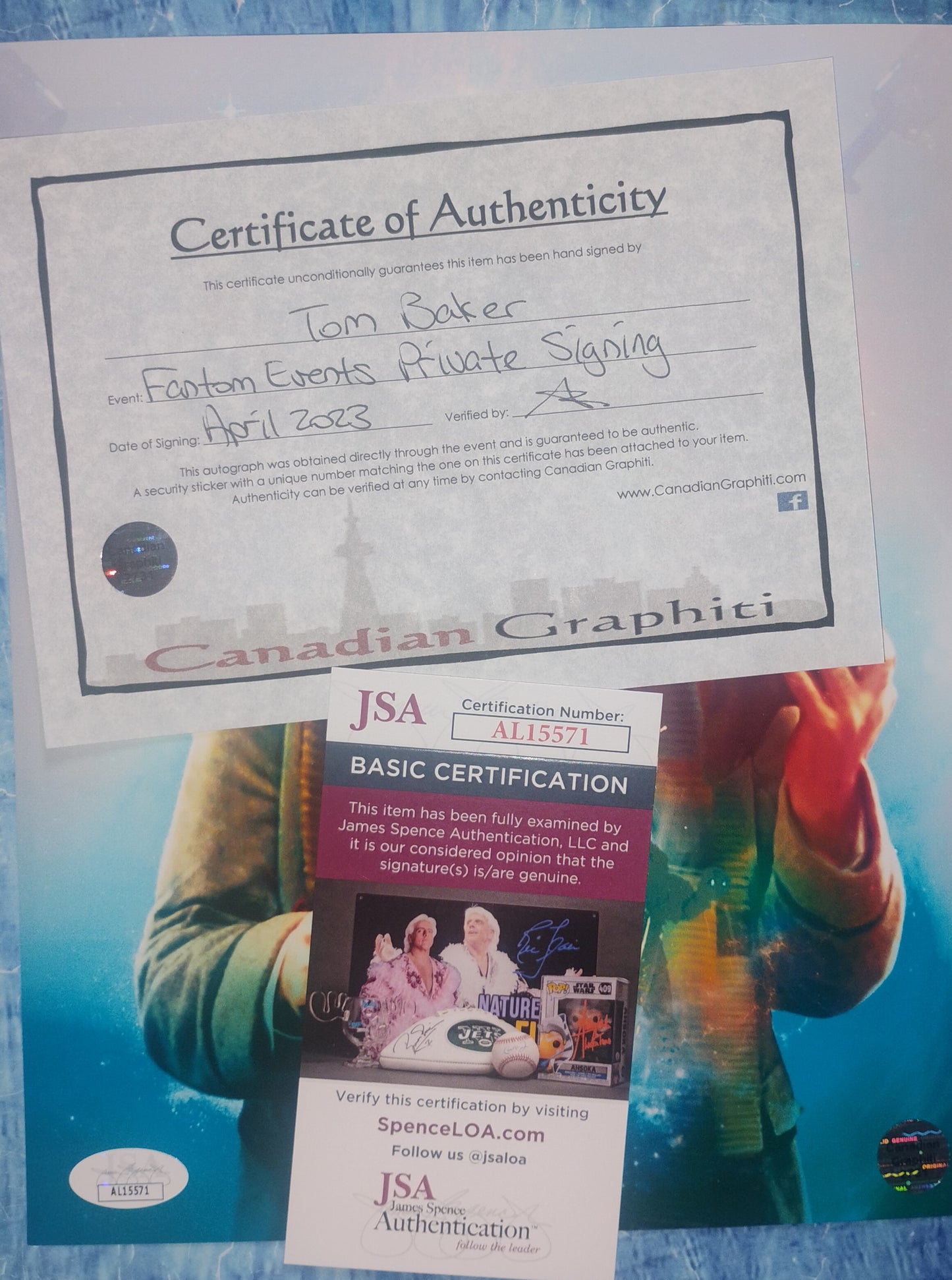 Tom Baker Hand Signed Autograph 8x10 Photo JSA COA Doctor Who