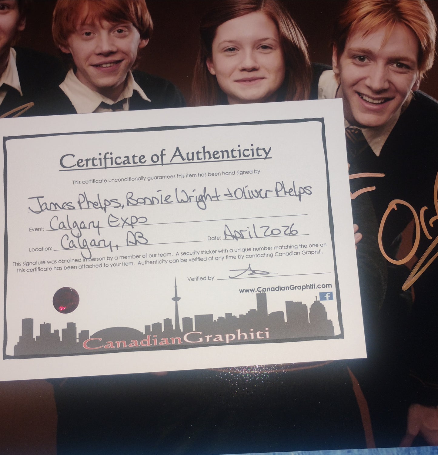 Bonnie Wright, James & Oliver Phelps Hand Signed Autograph 11x14 Photo OPix COA Harry Potter