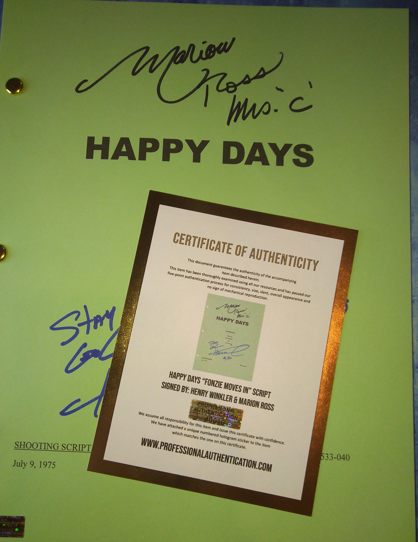 Marion Ross & Henry Winkler Hand Signed Autograph Happy Days Script COA