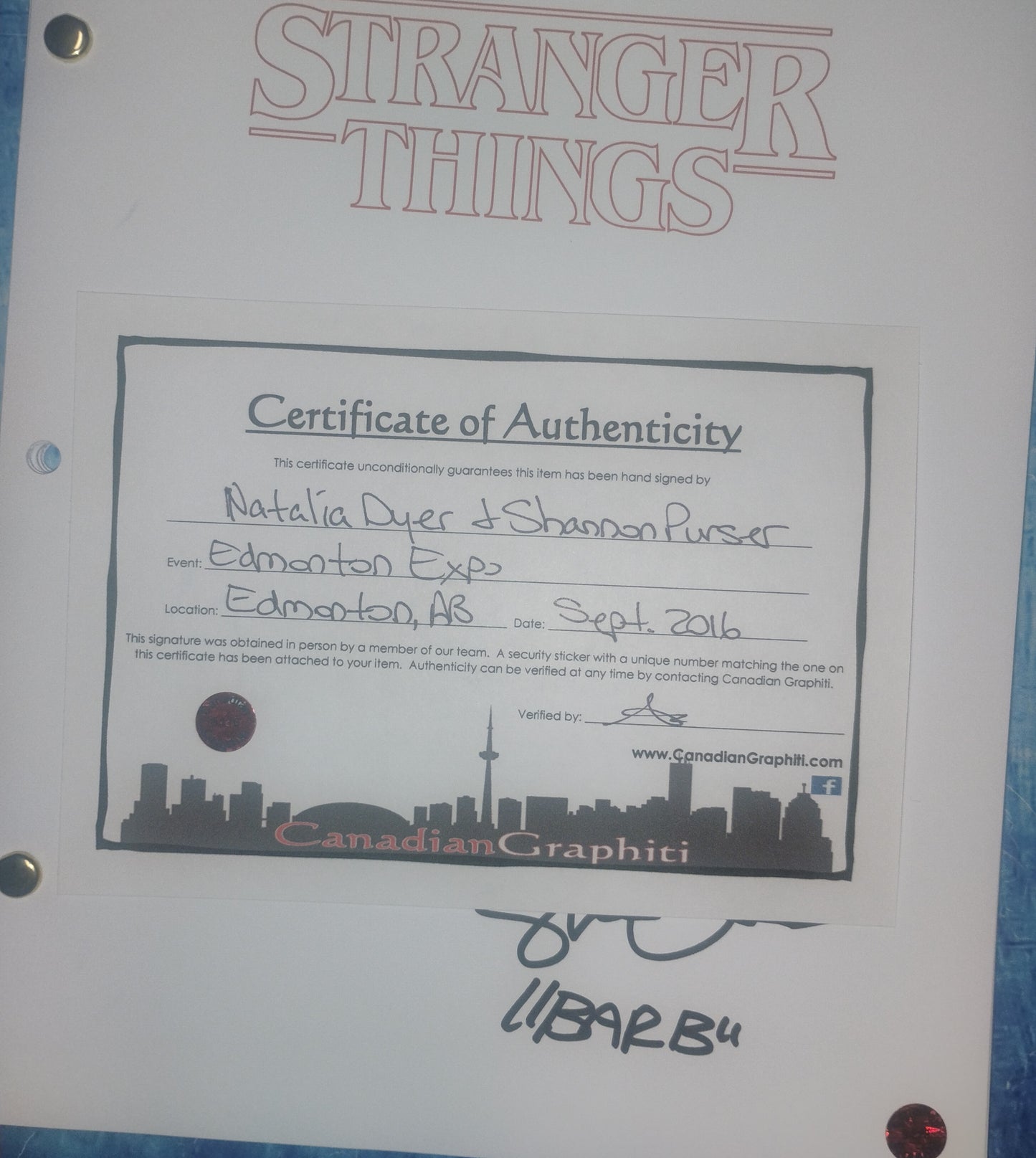 Natalia Dyer & Shannon Purser Hand Signed Autograph Stranger Things Script COA