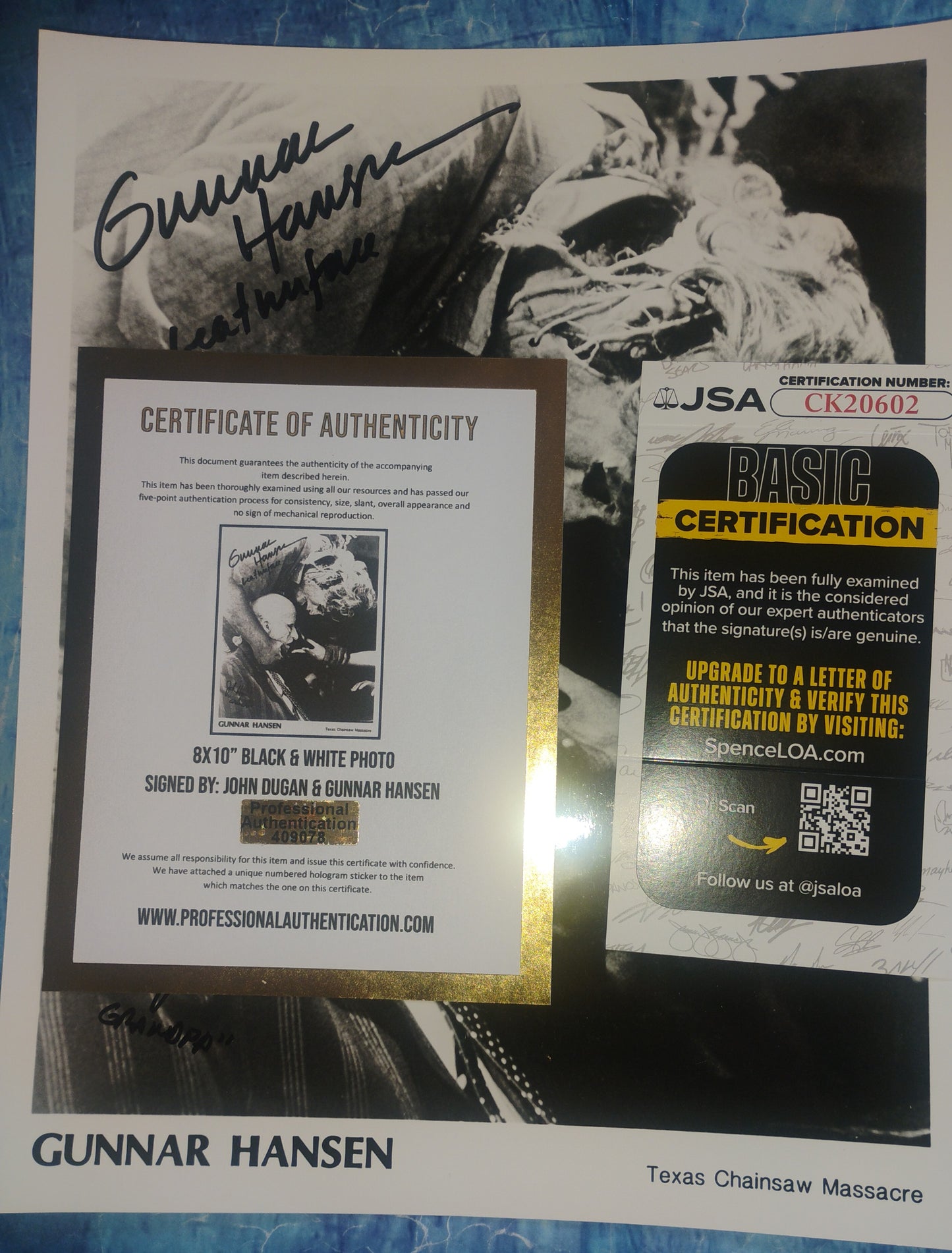 Gunnar Hansen & John Dugan Hand Signed Autograph 8x10 Photo JSA COA Texas Chainsaw Massacre