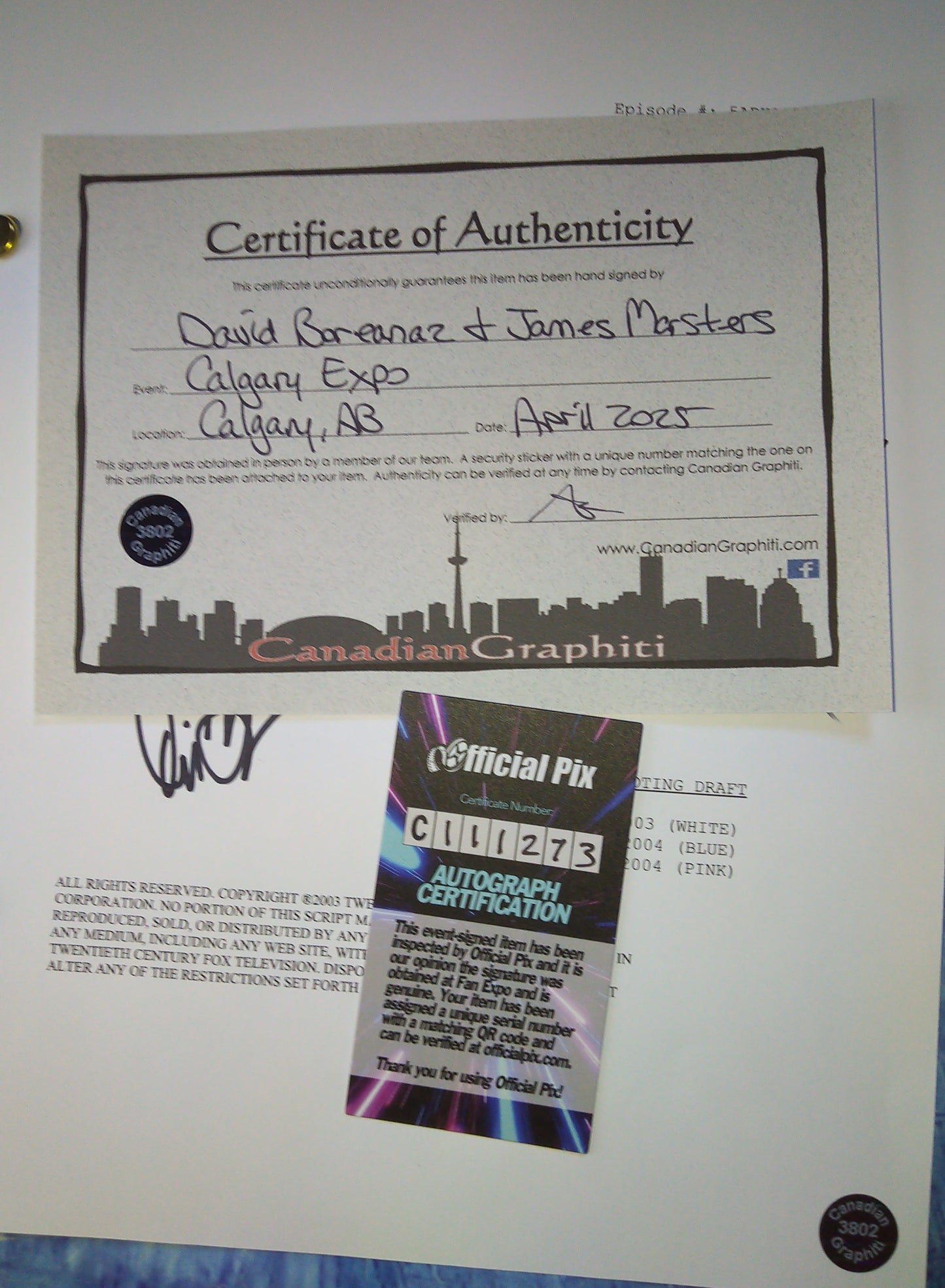 David Boreanaz & James Marsters Hand Signed Autograph Angel Script COA + OPix