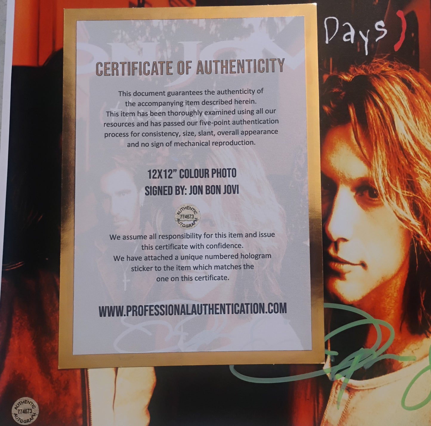 Jon Bon Jovi Hand Signed Autograph Photo COA