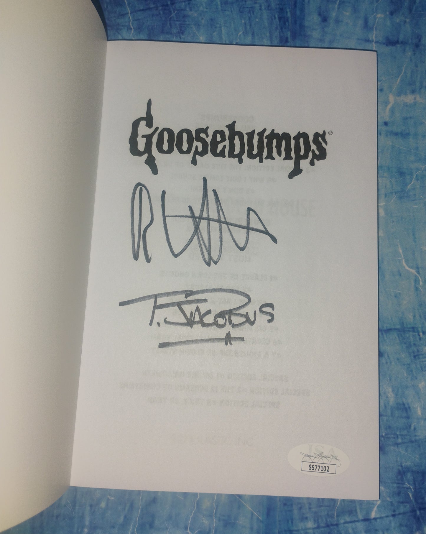 R.L. Stine & Tim Jacobus Hand Signed Autograph Goosebumps Book JSA COA