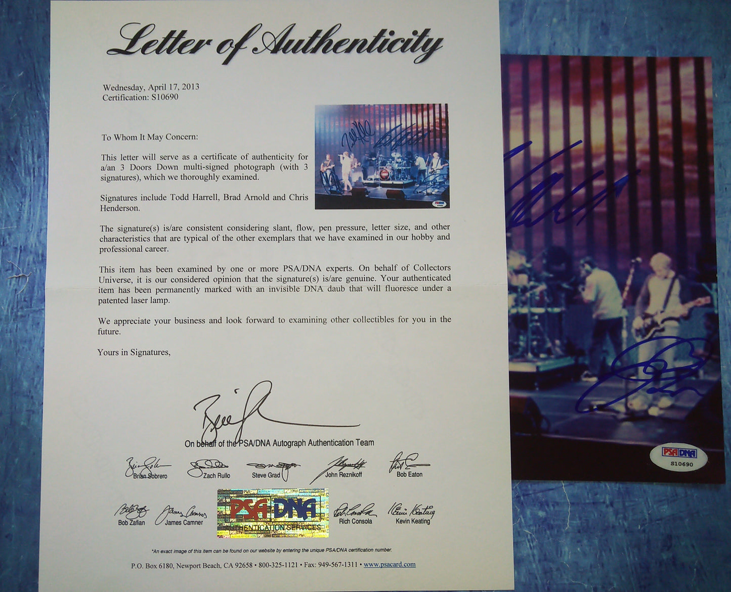 3 Doors Down Hand Signed Autograph 8x10 Photo PSA COA Brad Arnold