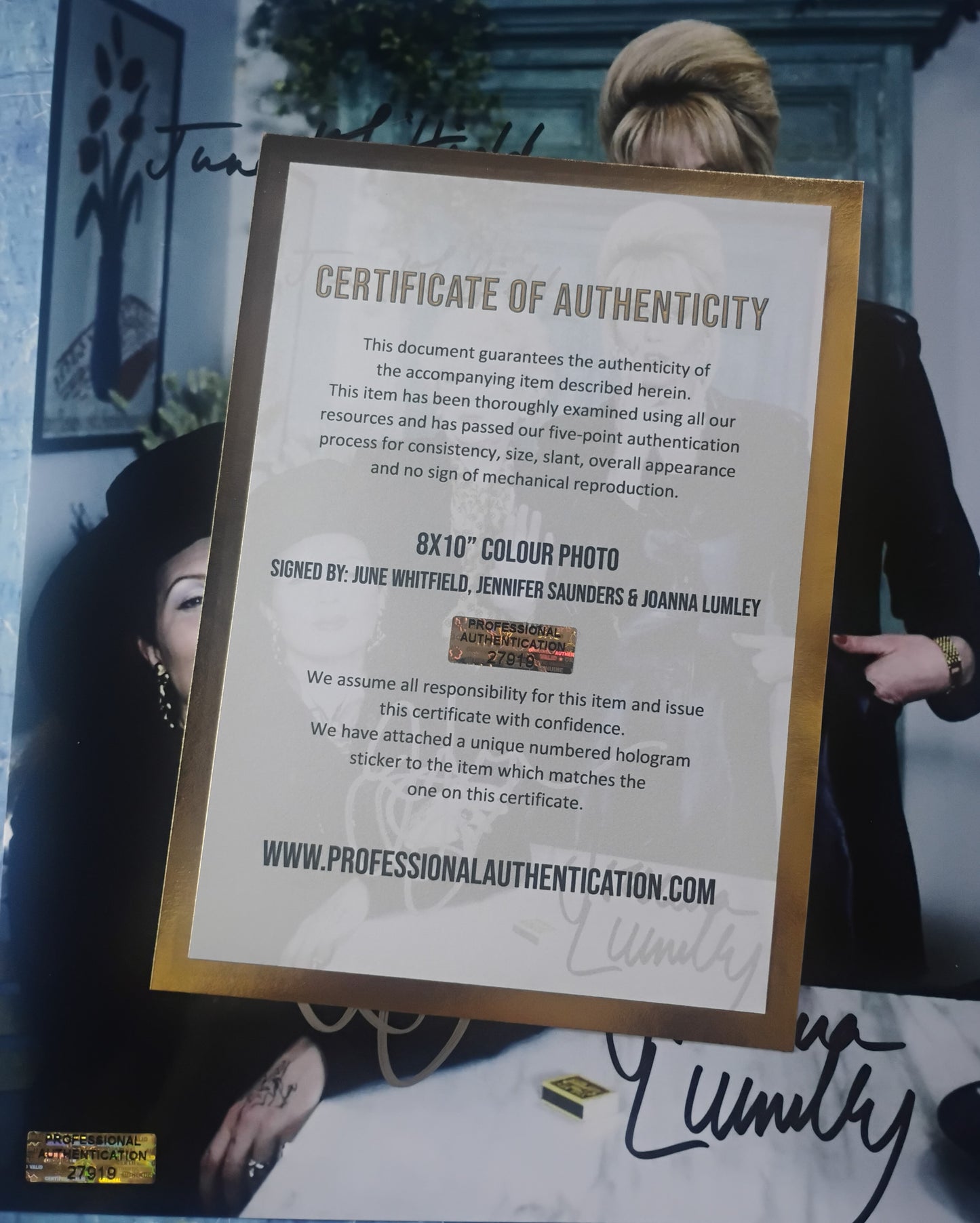 Jennifer Saunders, June Whitfield & Joanna Lumley Hand Signed Autograph 8x10 Photo COA Absolutely Fabulous