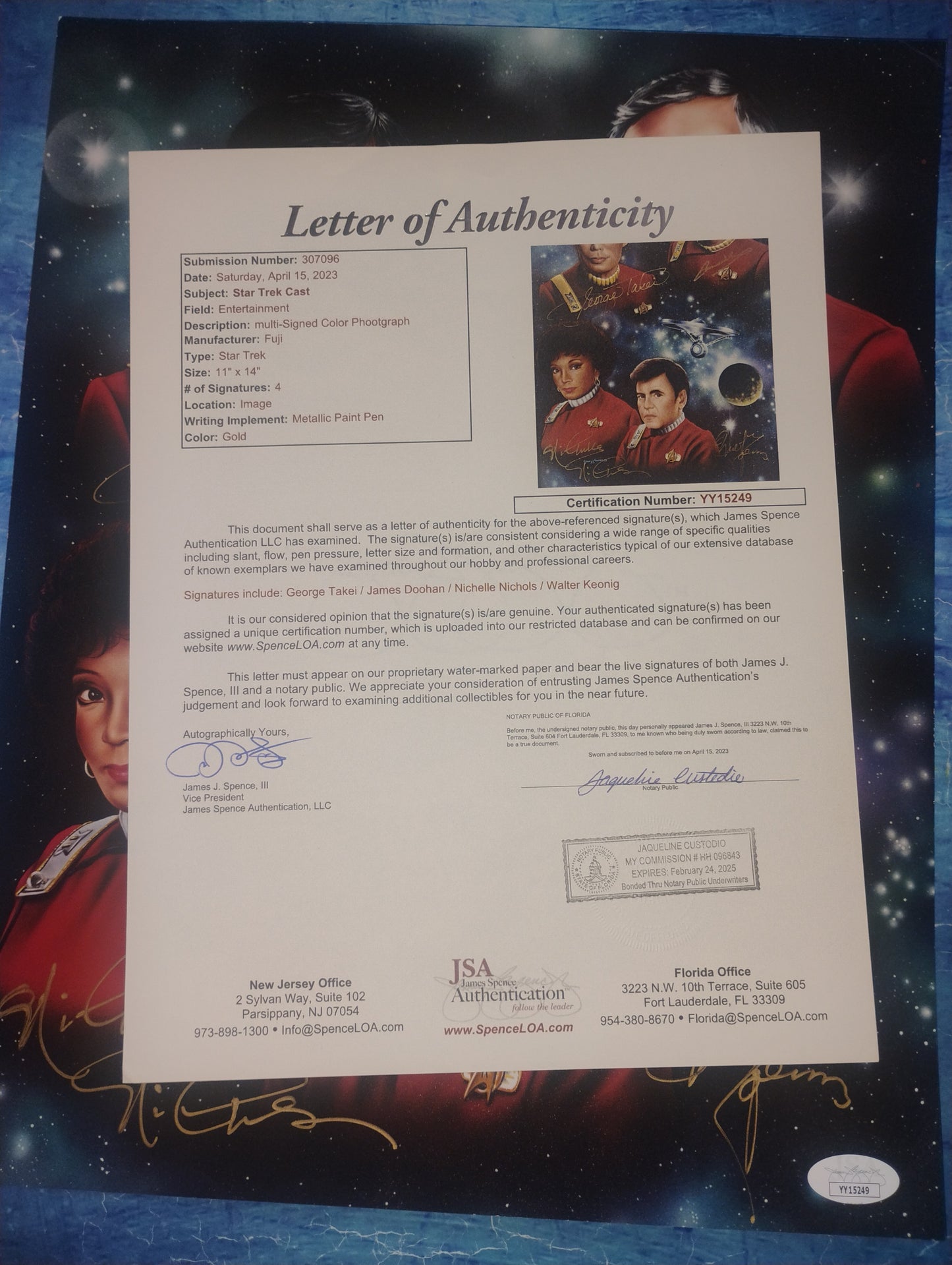 Star Trek Cast Signed 11x14 Photo JSA COA Nichelle Nichols, George Takei, James Doohan & Walter Koenig