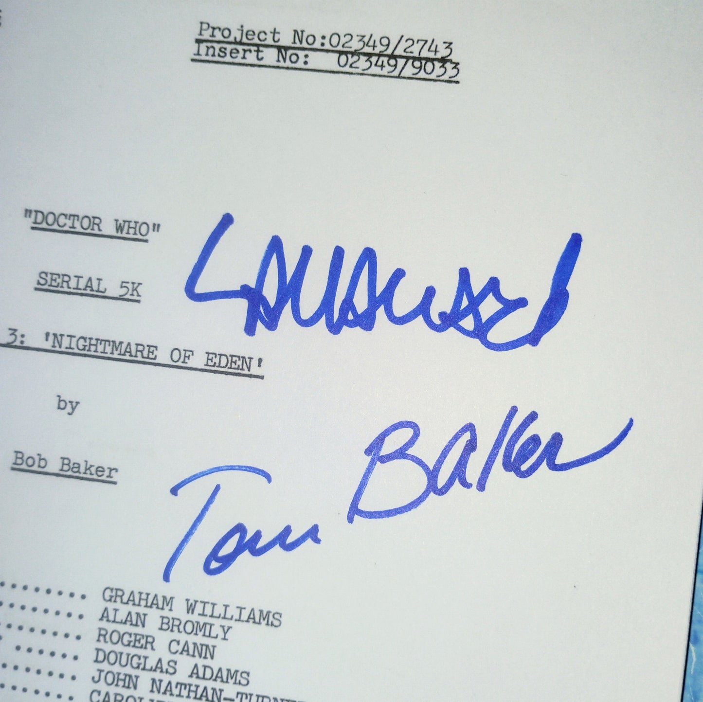 Lalla Ward & Tom Baker Hand Signed Autograph Doctor Who Script COA