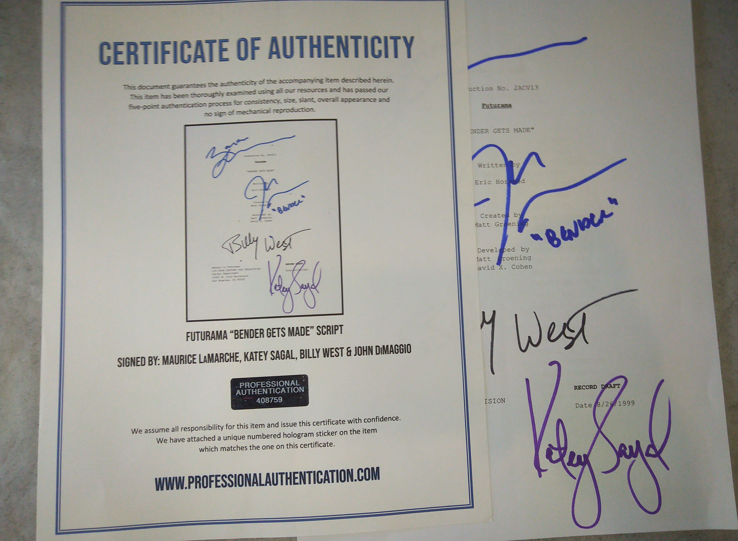 Futurama 4x Cast Hand Signed Autograph Script COA