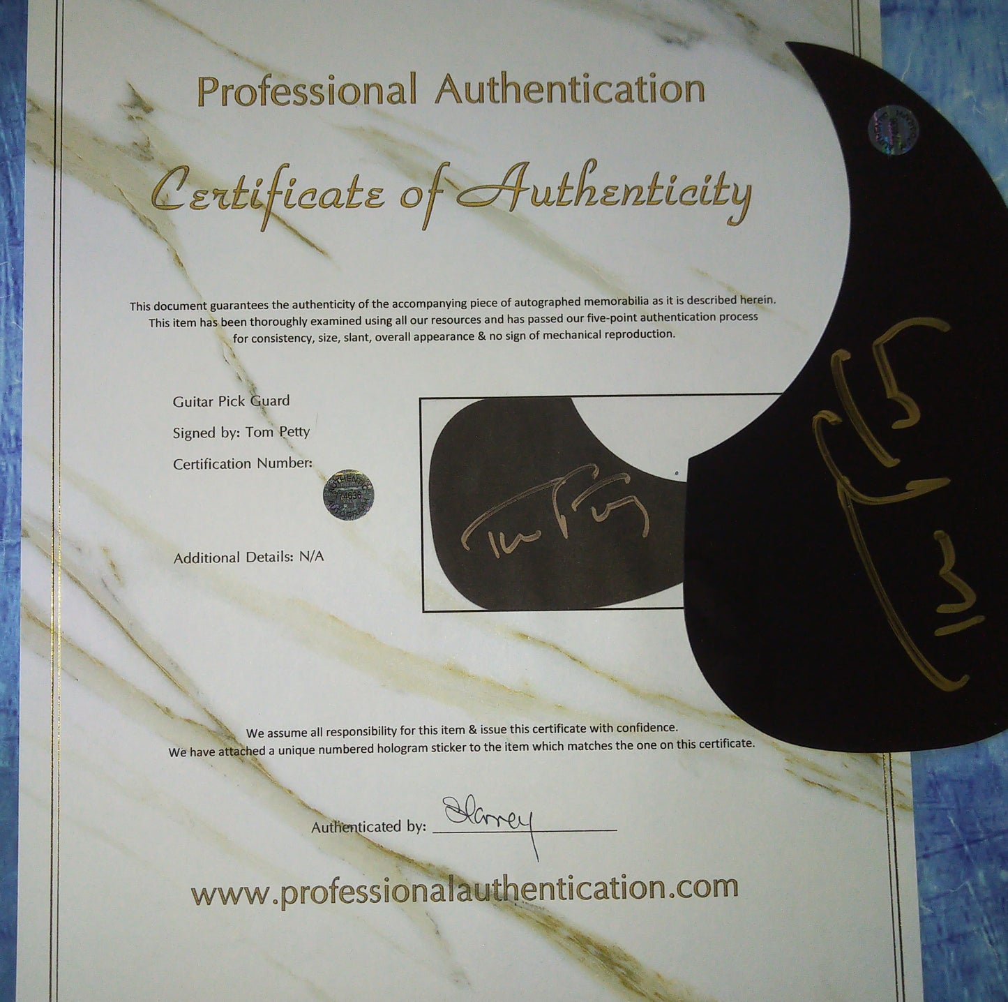 Tom Petty Hand Signed Autograph Guitar Pick Guard COA