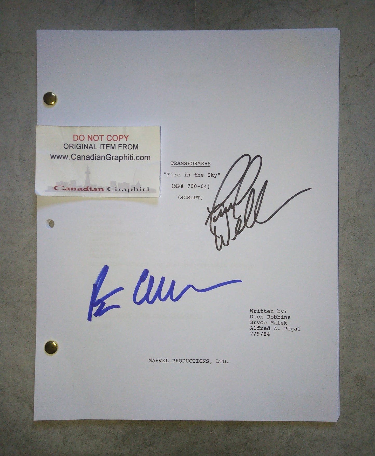 Peter Cullen & Frank Welker Hand Signed Autograph Transformers Script COA