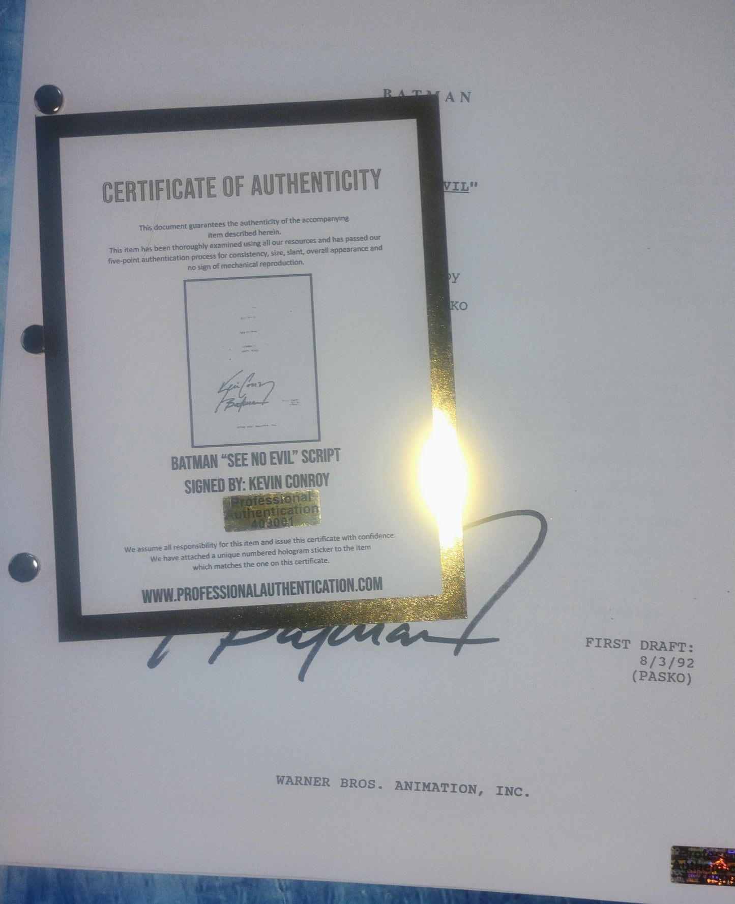 Kevin Conroy Hand Signed Autograph Batman Animated Series Script COA