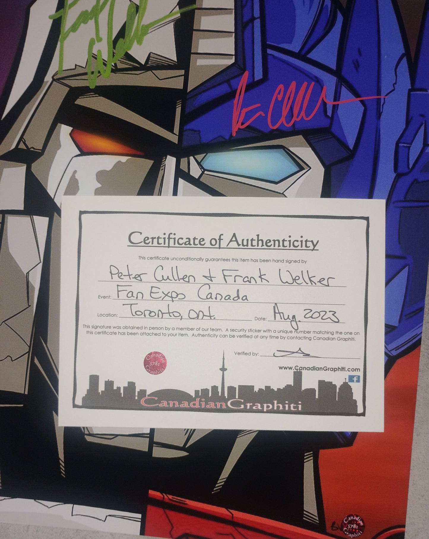 Peter Cullen & Frank Welker Hand Signed Autograph 11x14 Photo COA Transformers