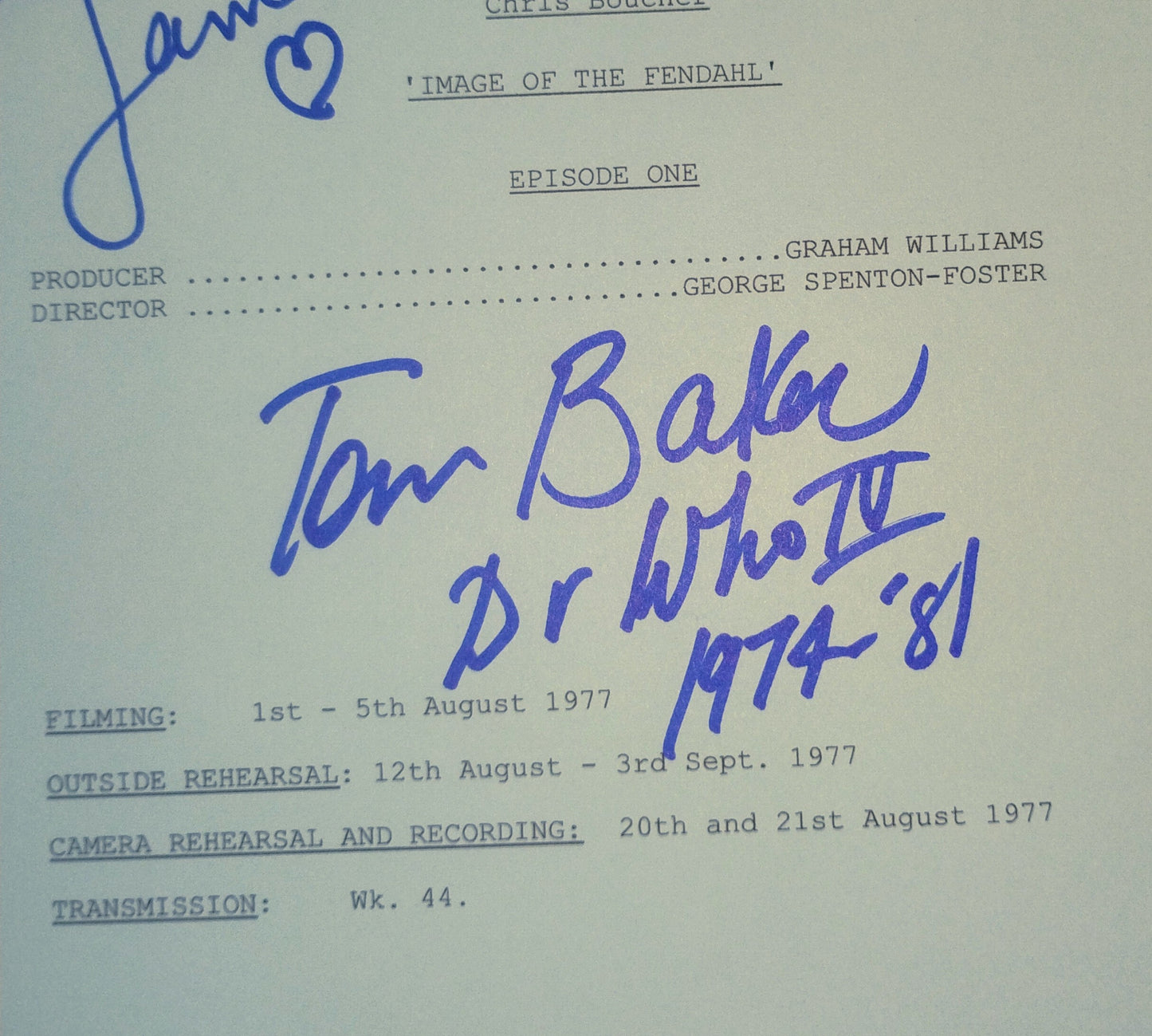 Louise Jameson & Tom Baker Hand Signed Autograph Doctor Who Script COA