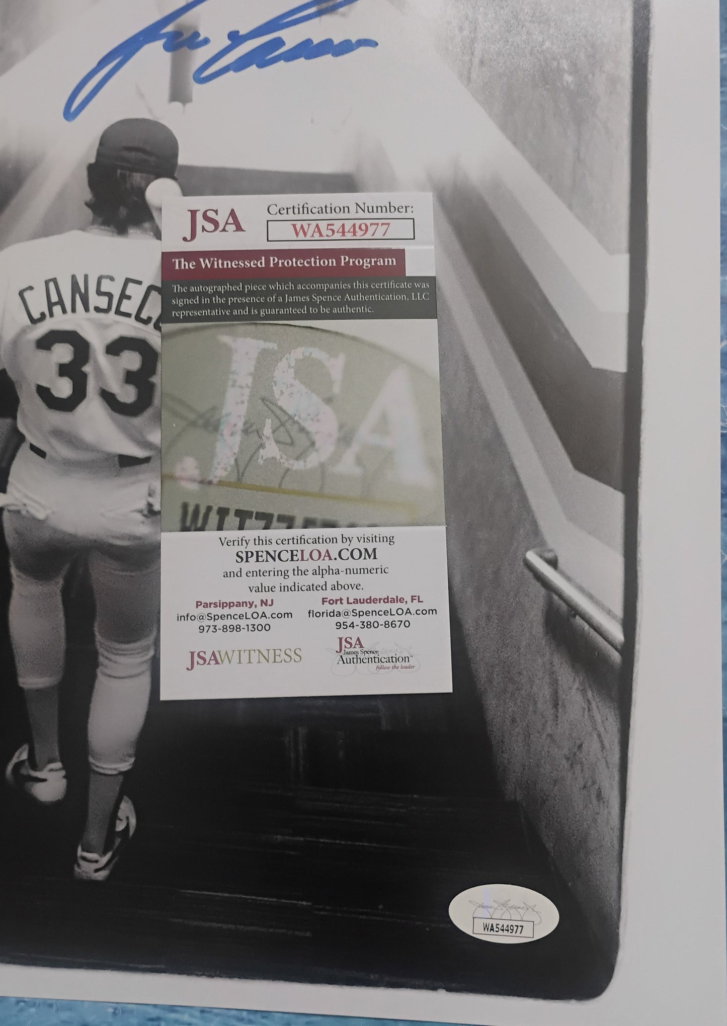 Jose Canseco Hand Signed Autograph 11x14 Photo JSA COA