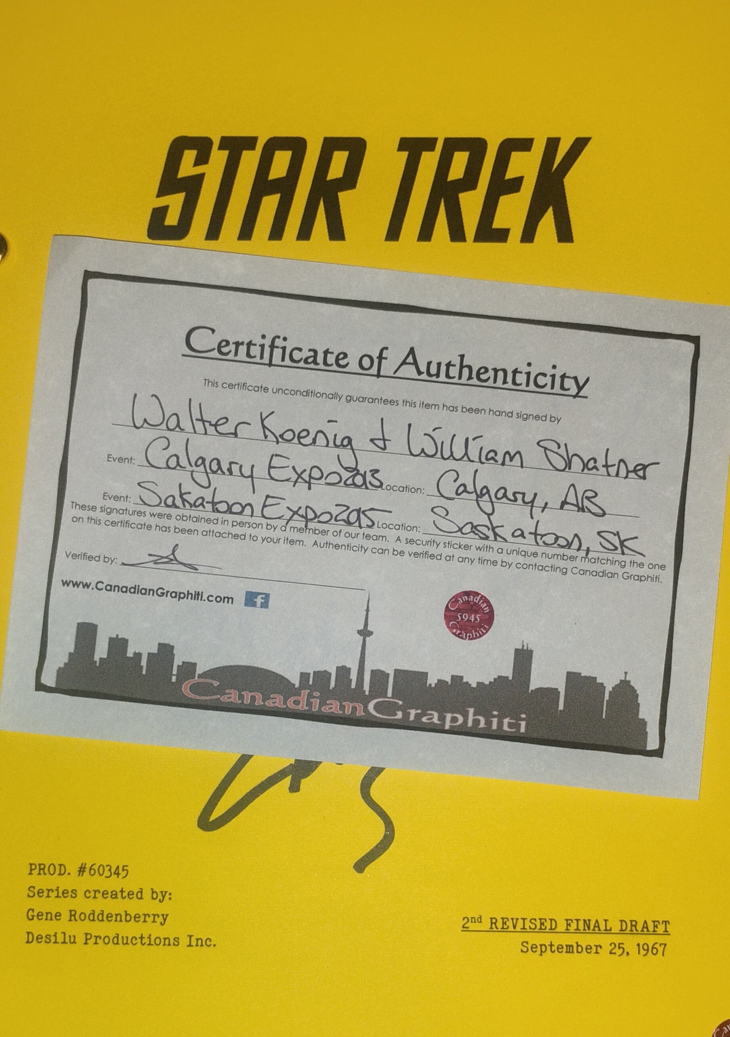William Shatner & Walter Koenig Hand Signed Autograph Star Trek Script COA