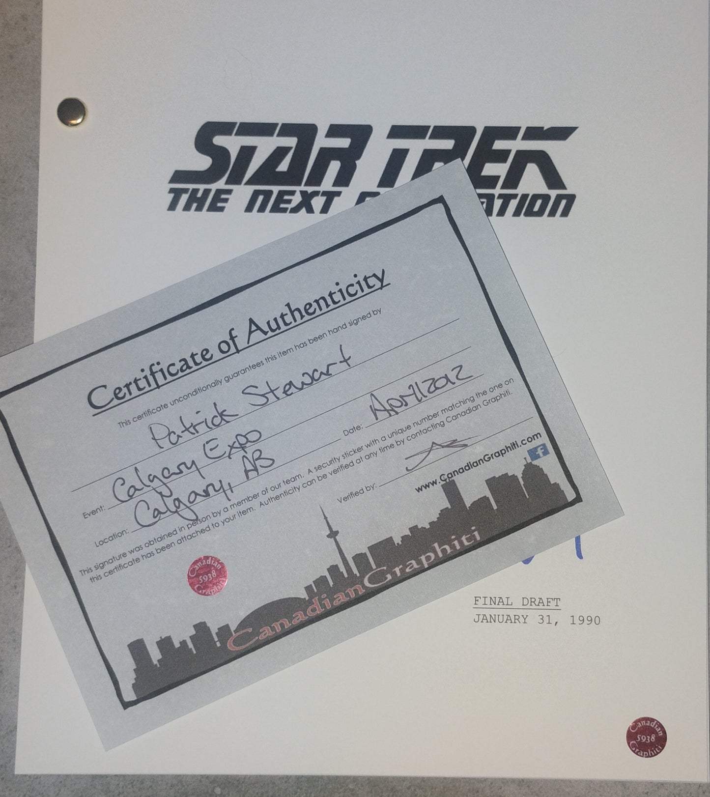 Patrick Stewart Hand Signed Autograph Star Trek The Next Generation Script COA