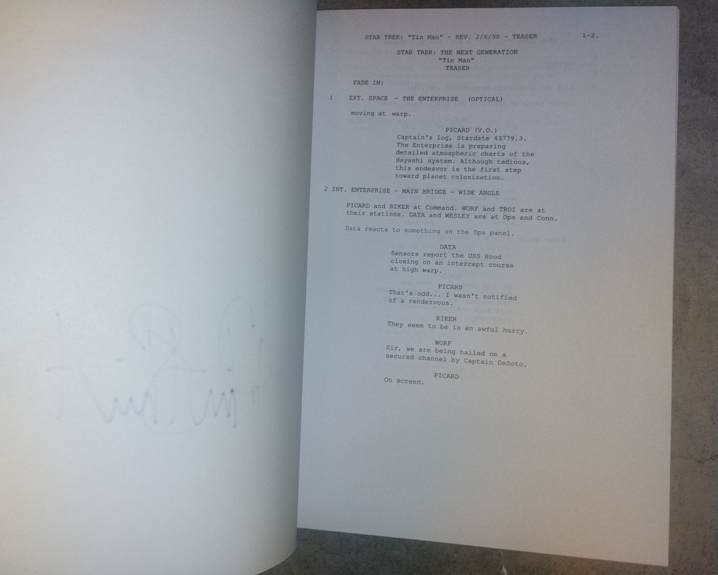 Patrick Stewart Hand Signed Autograph Star Trek The Next Generation Script COA