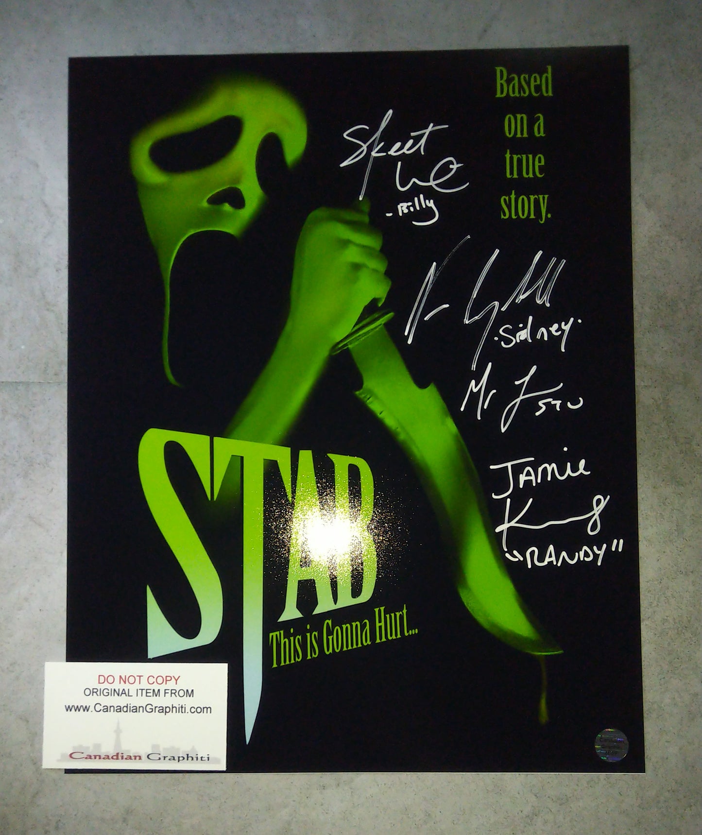 Scream Cast Hand Signed Autograph 11x14 Photo Neve Campbell, Skeet Ulrich, Matthew Lillard & Jamie Kennedy