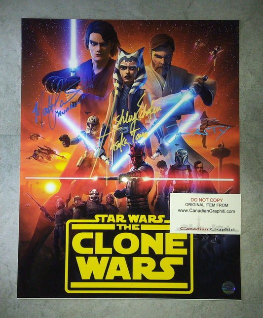 Ashley Eckstein, Matt Lanter & James Arnold Taylor Hand Signed Autograph 11x14 Photo COA Star Wars Clone Wars