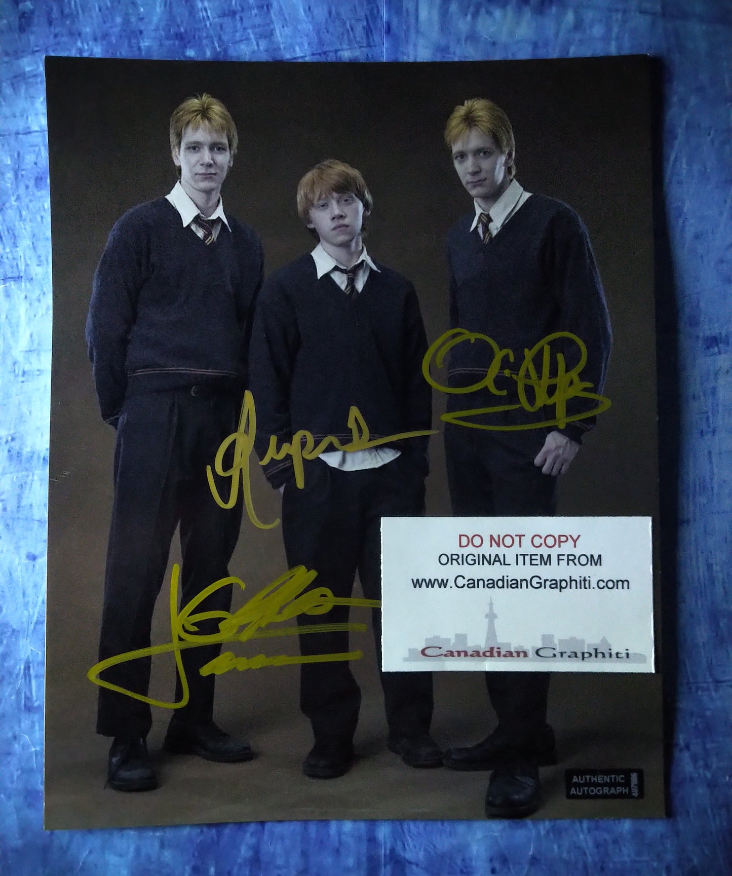 Rupert Grint, James Phelps & Oliver Phelps Hand Signed Autograph 8x10 Photo