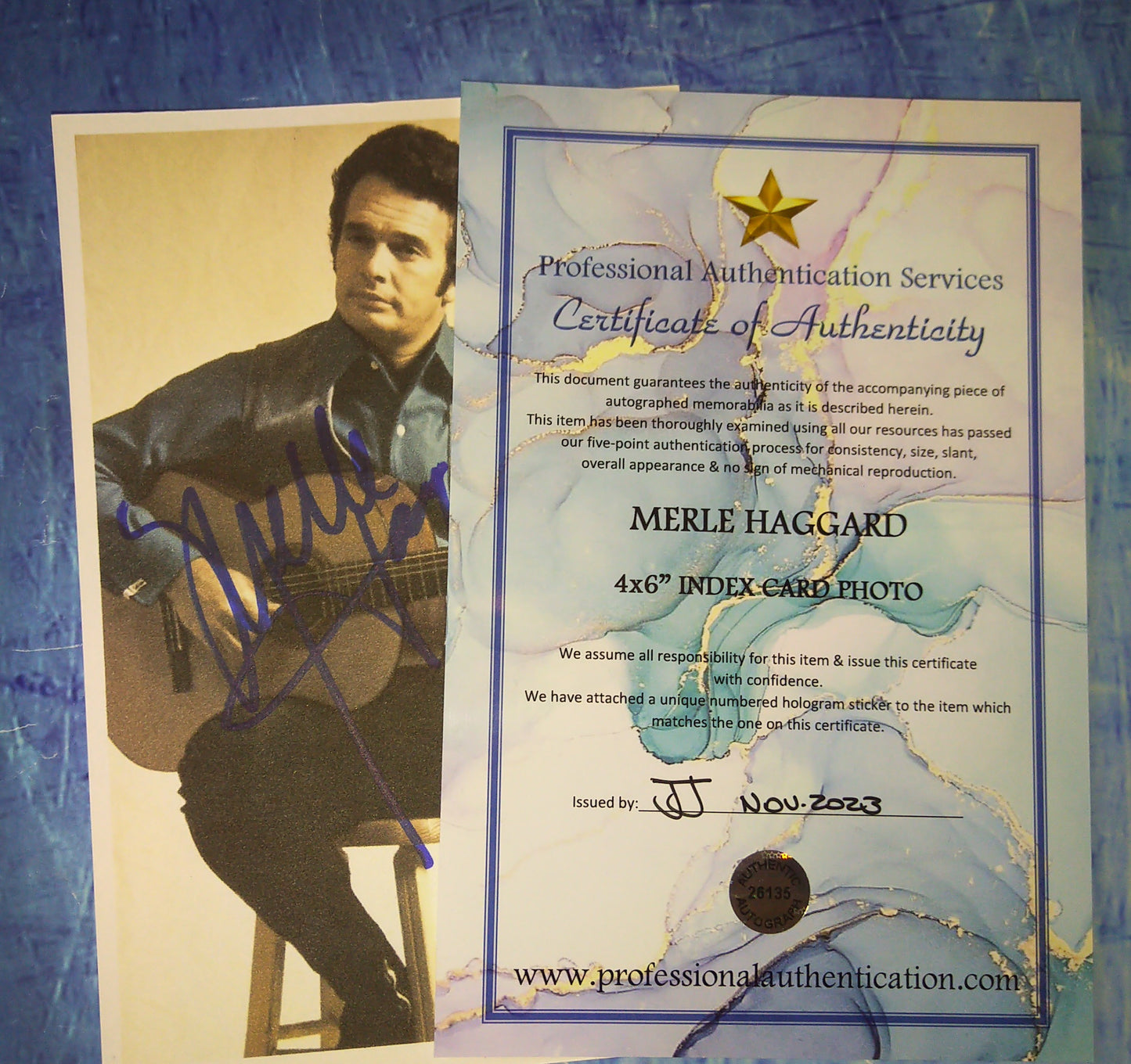 Merle Haggard Hand Signed Autograph Index Card Photo