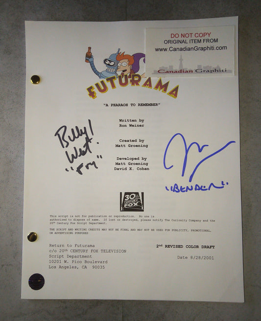 John DiMaggio & Billy West Hand Signed Autograph Futurama Script COA