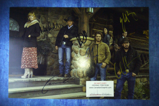 Yellowstone 6x Cast Hand Signed Autograph Photo Kevin Costner, Cole Hauser, Kelly Reilly