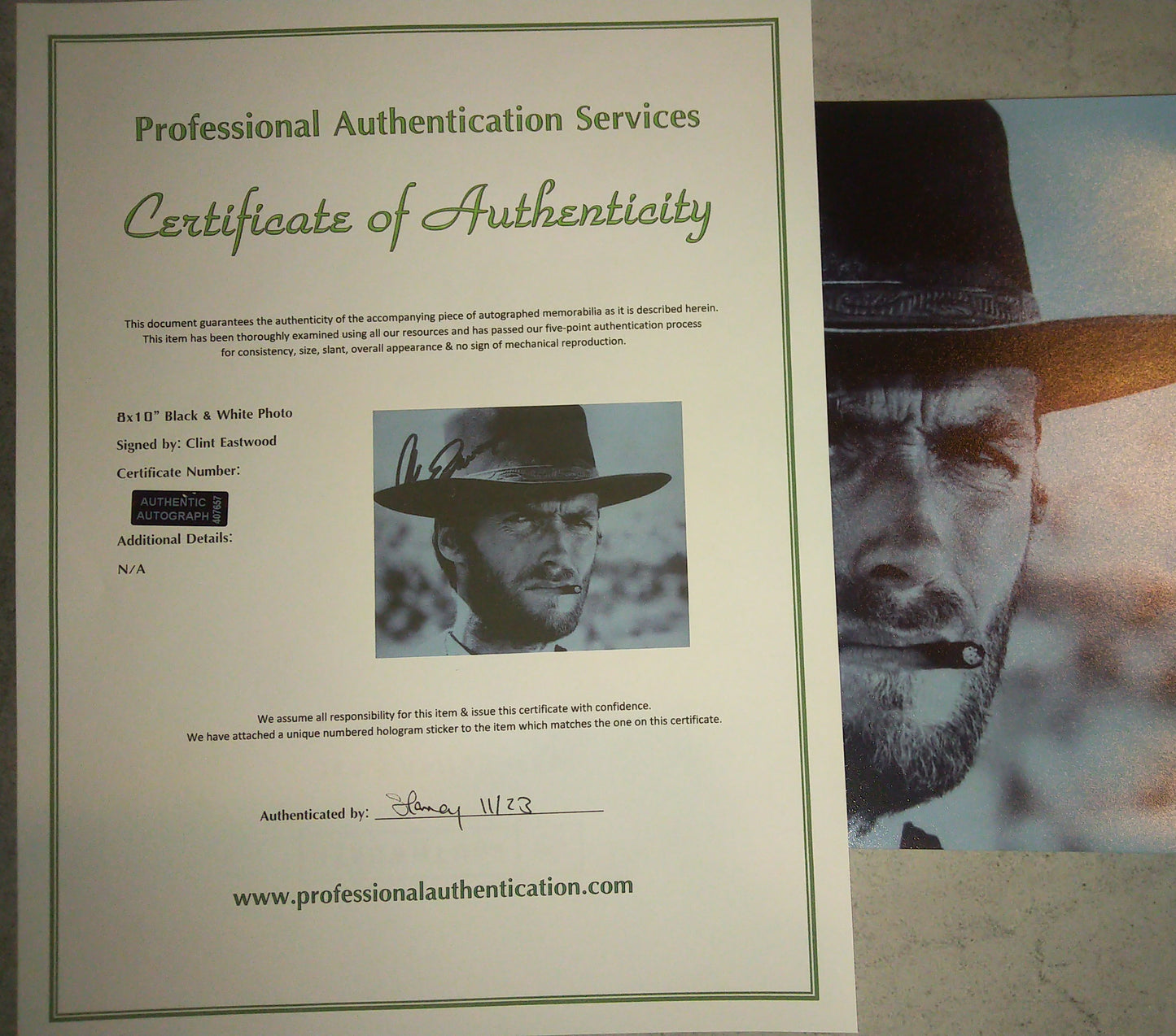 Clint Eastwood Hand Signed Autograph 8x10 Photo COA