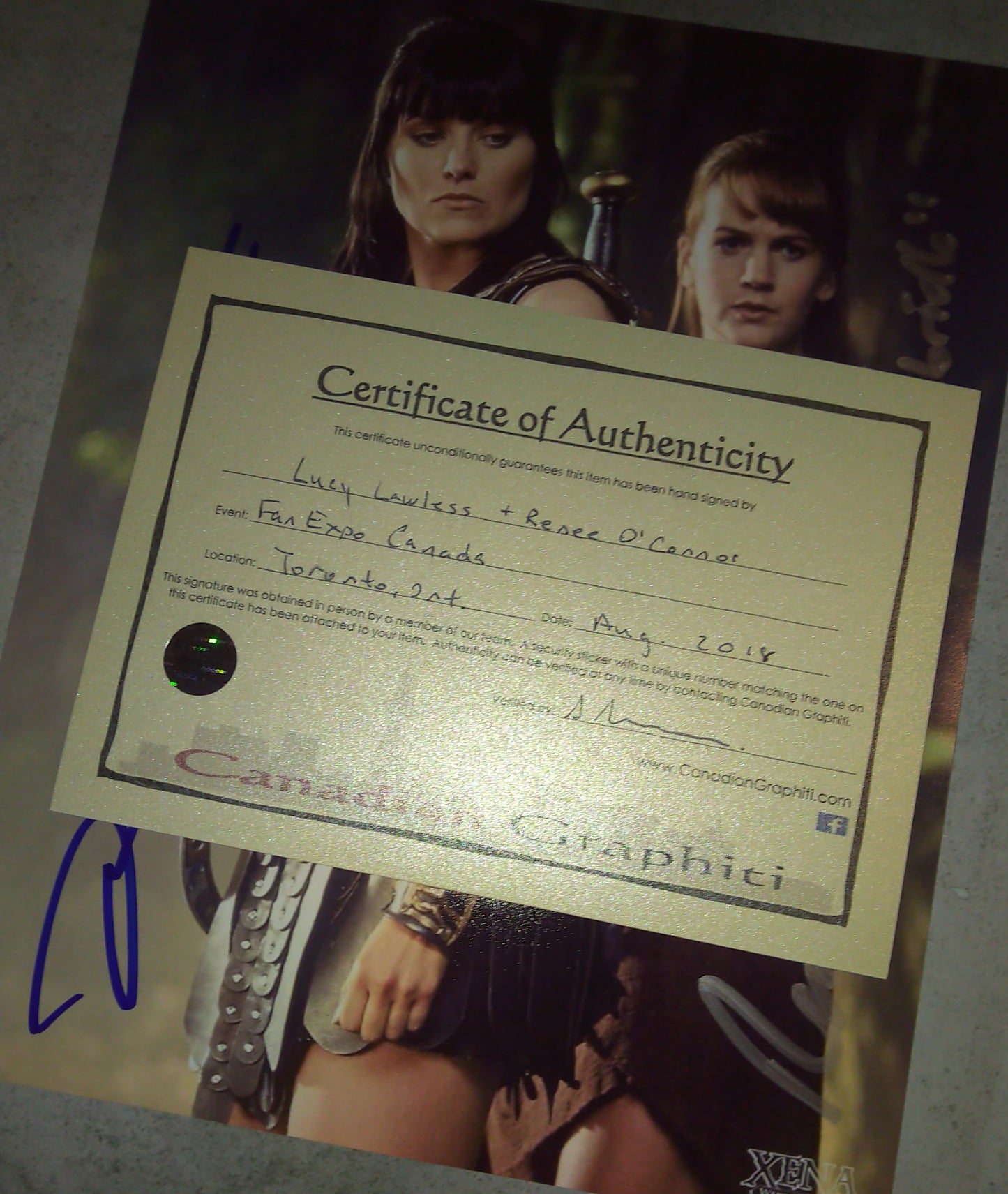 Lucy Lawless & Renee O'Connor Hand Signed Autograph 8x10 Photo Xena