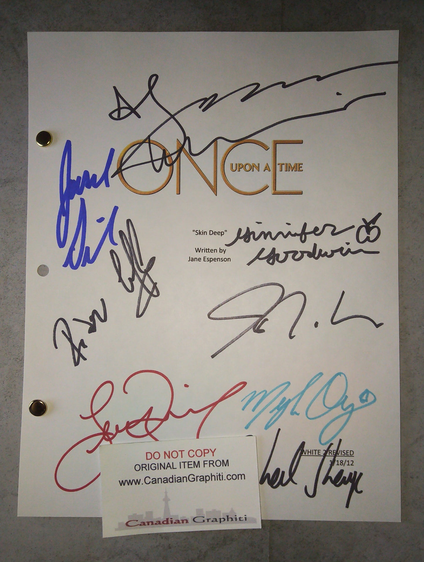 Once Upon A Time 9 Cast Hand Signed Autograph Script COA Lana Parrilla, Jennifer Morrison, Jennifer Goodwin, Josh Dallas, Robert Carlyle