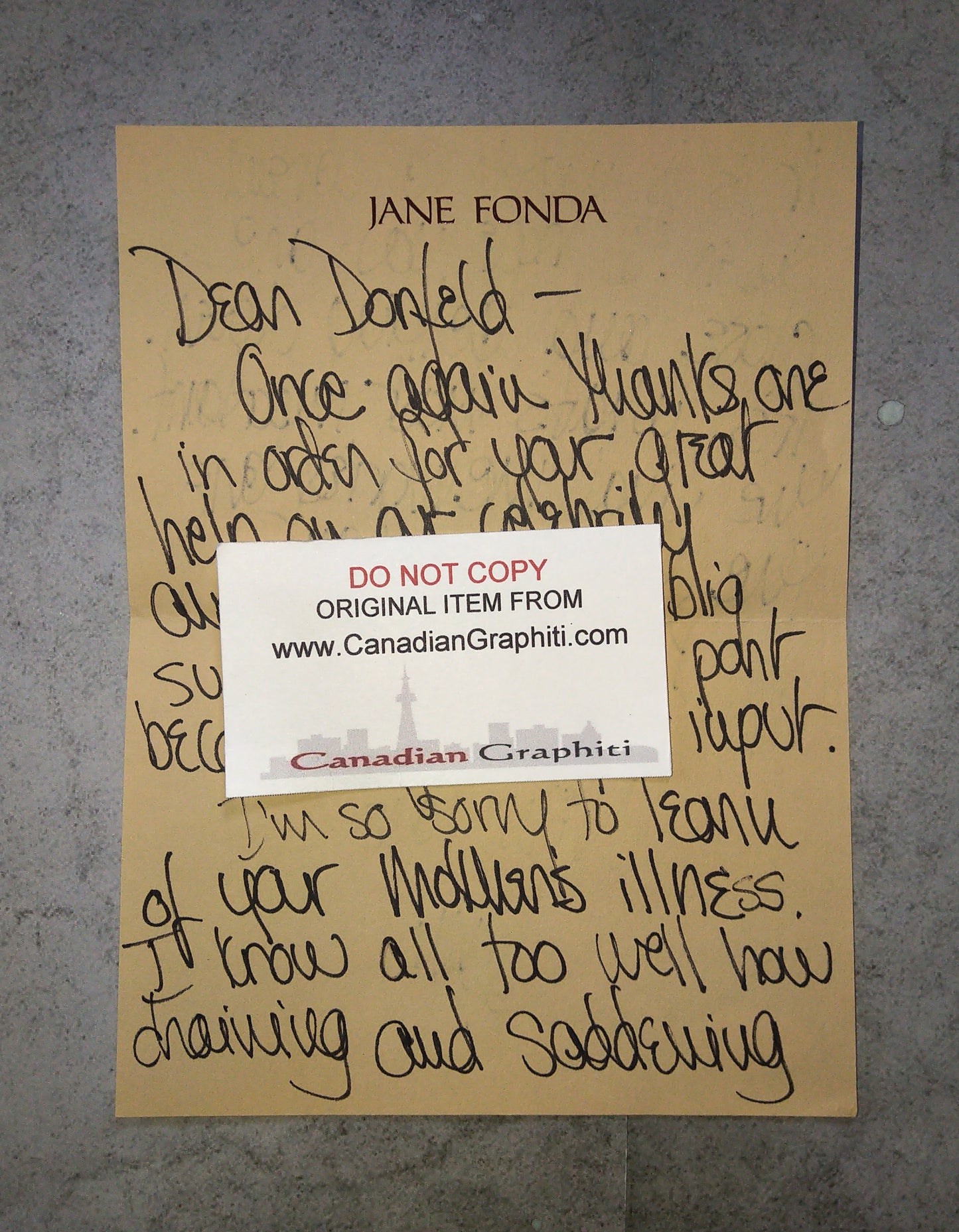 Jane Fonda Hand Written & Signed Autograph Personal Letter COA