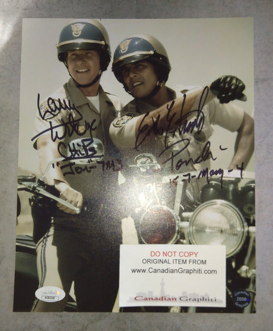 Erik Estrada & Larry Wilcox Hand Signed Autograph 8x10 Photo COA JSA Chips