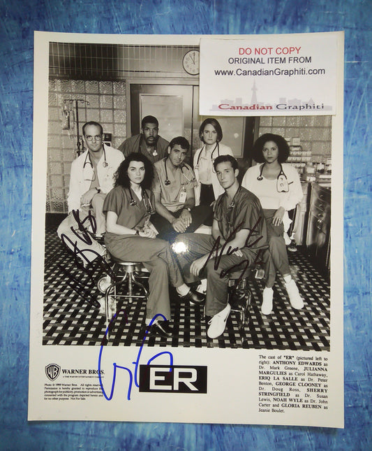 ER Cast Hand Signed Autograph 8x10 Photo George Clooney, Noah Wyle & Anthony Edwards