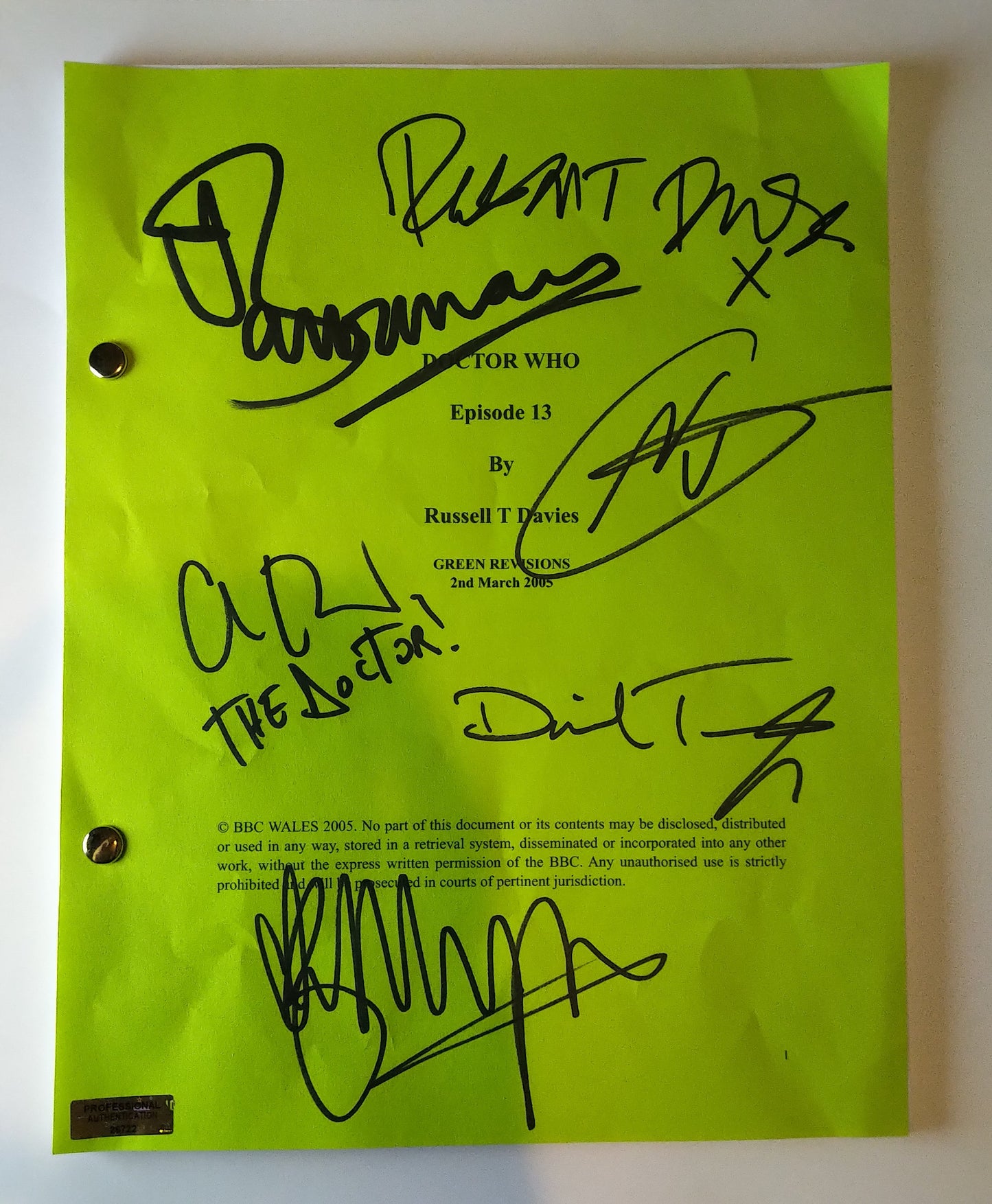 Doctor Who 6 Cast Hand Signed Autograph Script COA Christopher Eccleston, Billie Piper, David Tennant