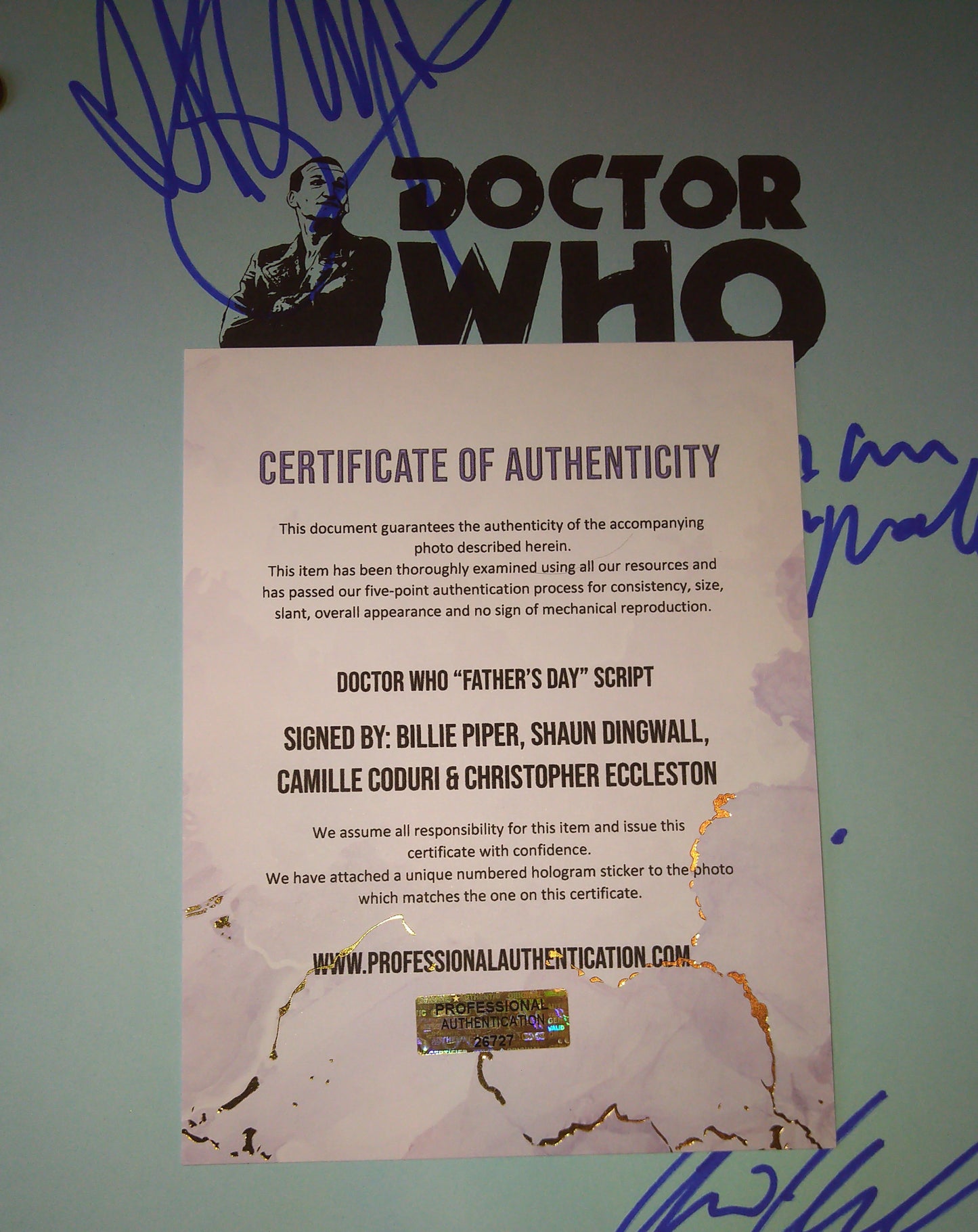 Doctor Who 4 Cast Hand Signed Autograph Script COA Christopher Eccleston, Billie Piper