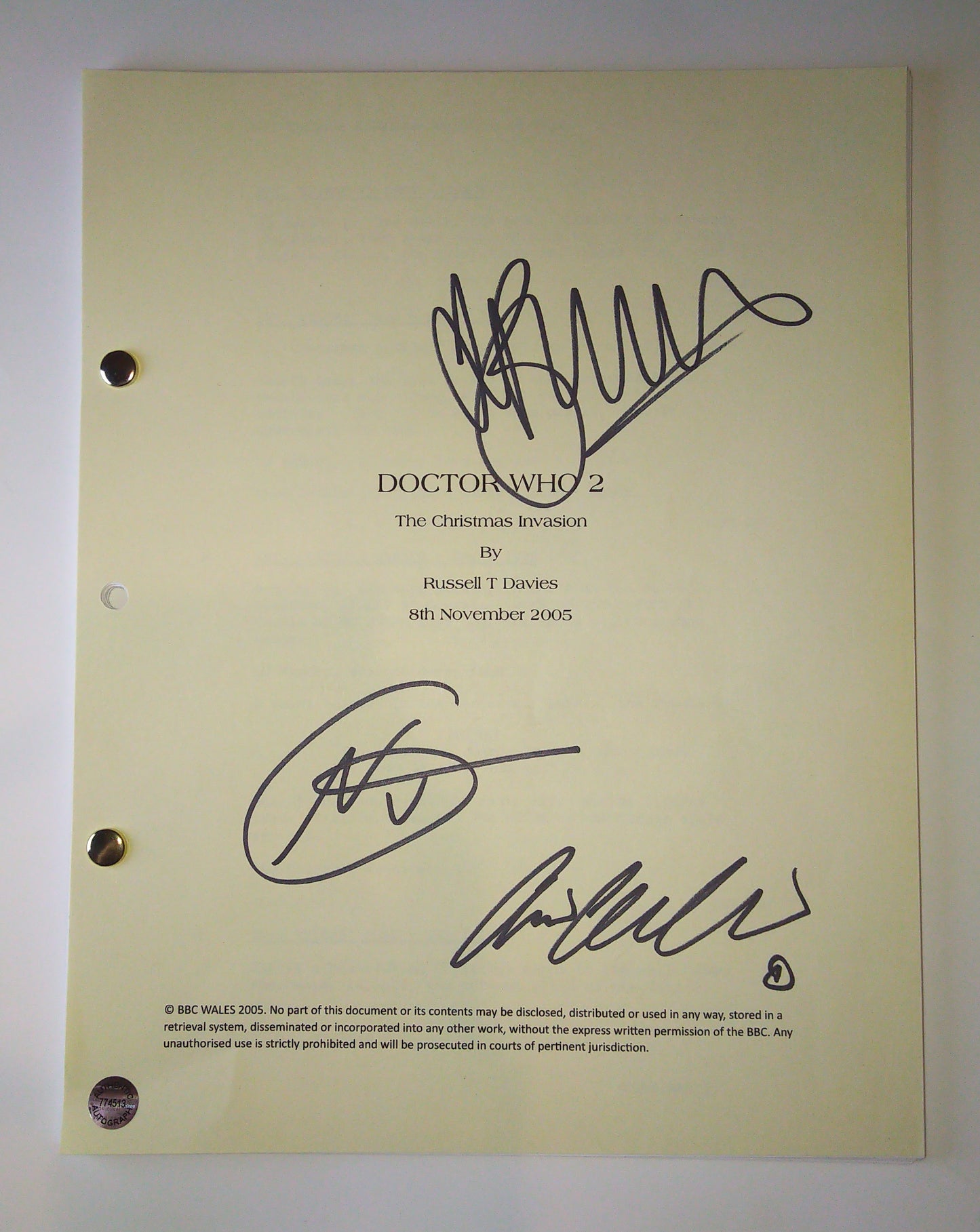 Billie Piper, Noel Clarke & Camille Coduri Hand Signed Autograph Doctor Who Script COA