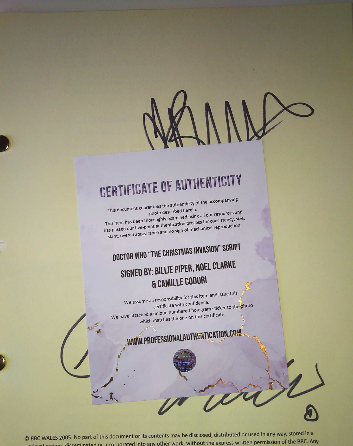 Billie Piper, Noel Clarke & Camille Coduri Hand Signed Autograph Doctor Who Script COA