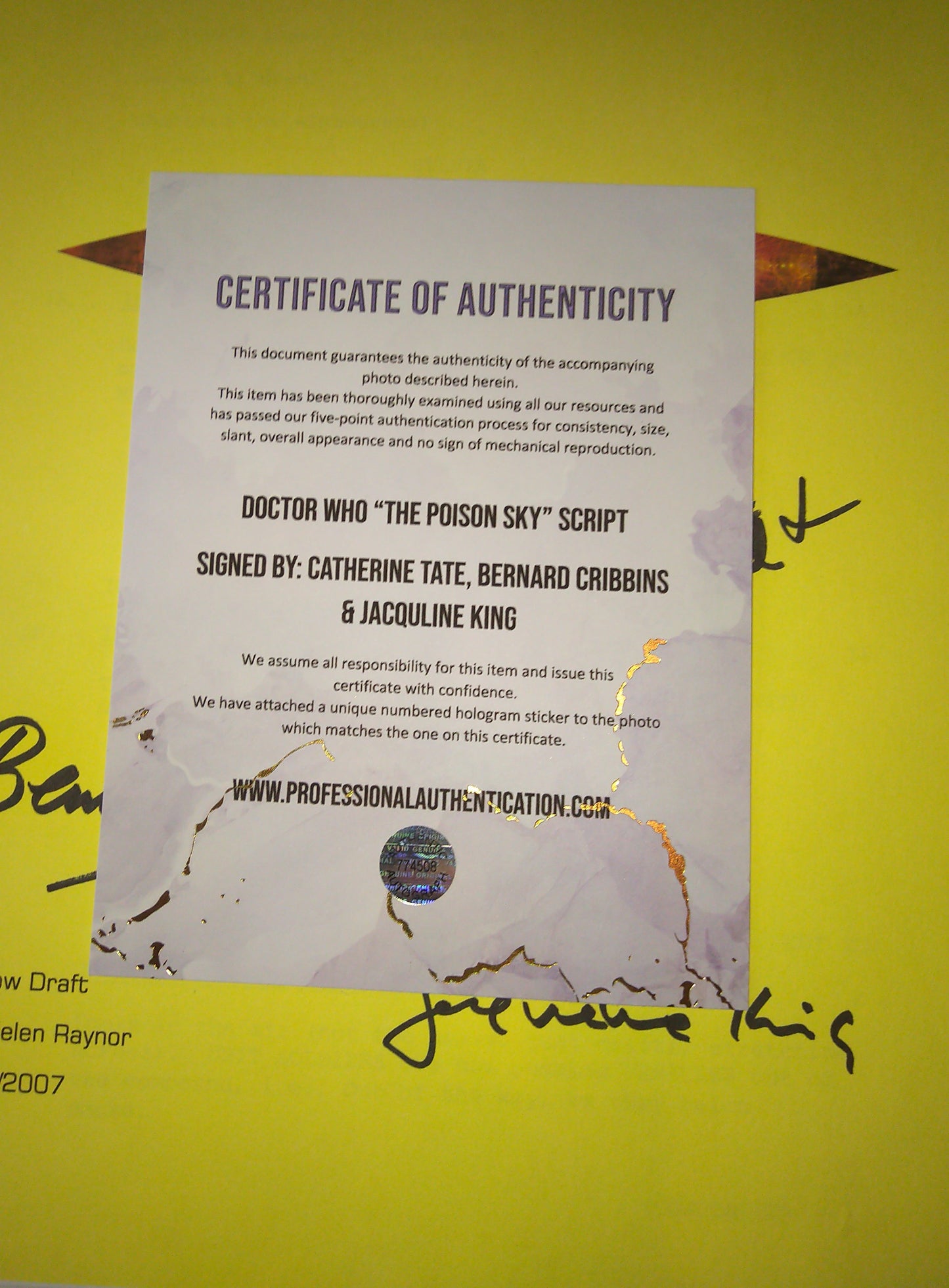 Catherine Tate, Bernard Cribbins & Jacqueline King Hand Signed Autograph Doctor Who Script COA