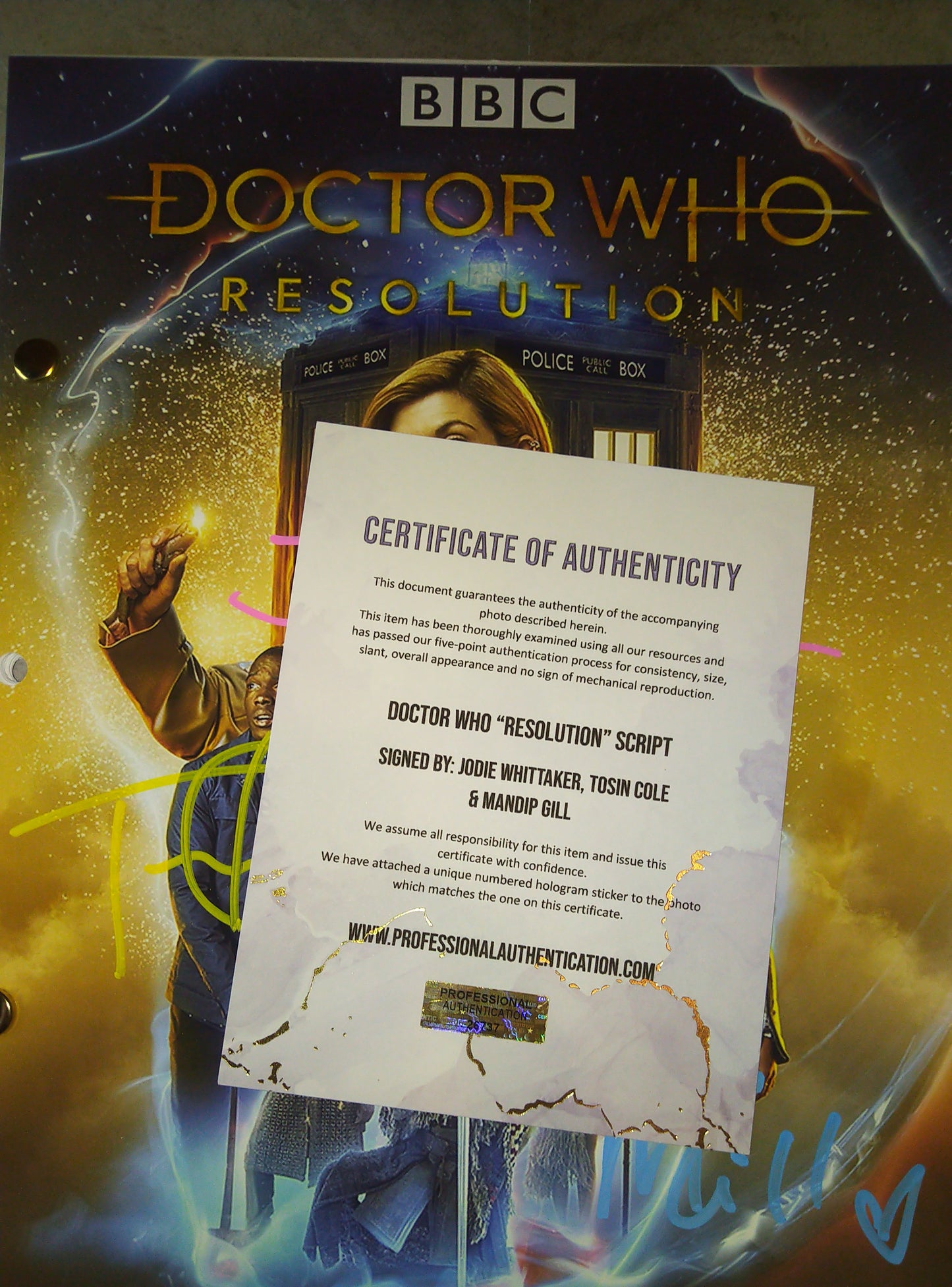 Jodie Whittaker, Tosin Cole & Mandip Gill Hand Signed Autograph Doctor Who Script COA